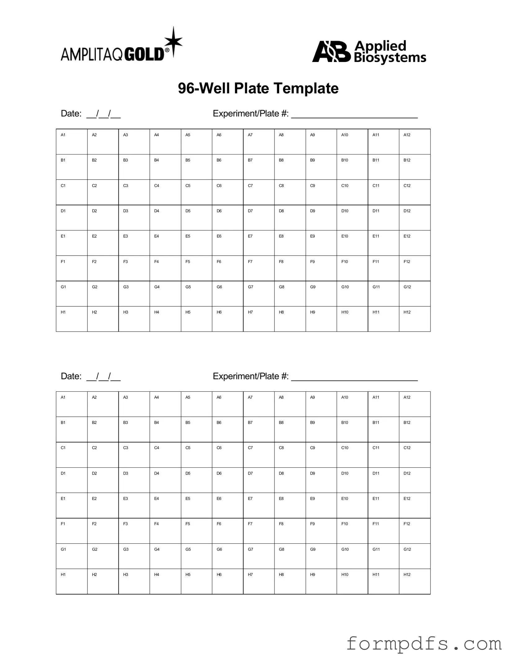 Blank 96 Well PDF Form
