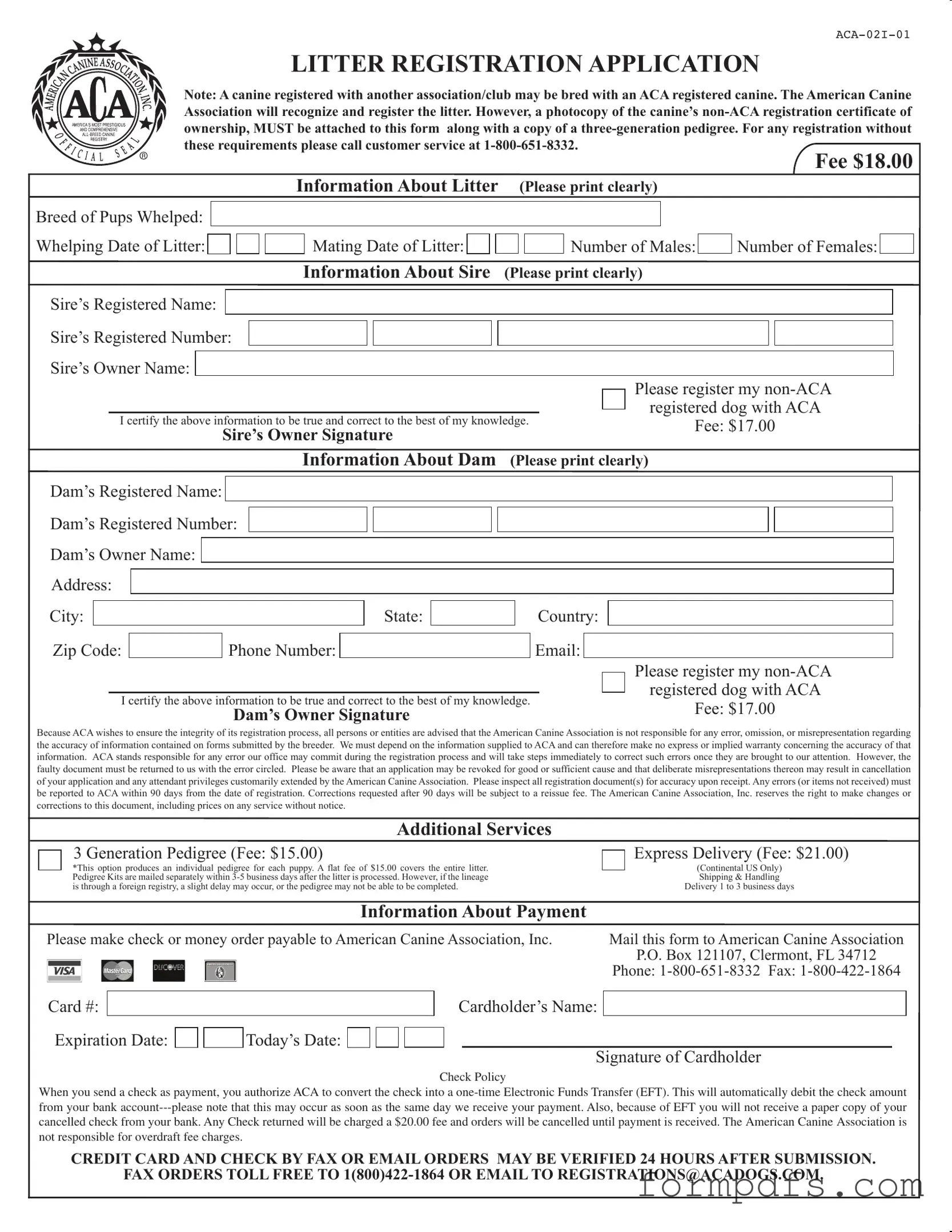 Blank Aca Litter Registration PDF Form