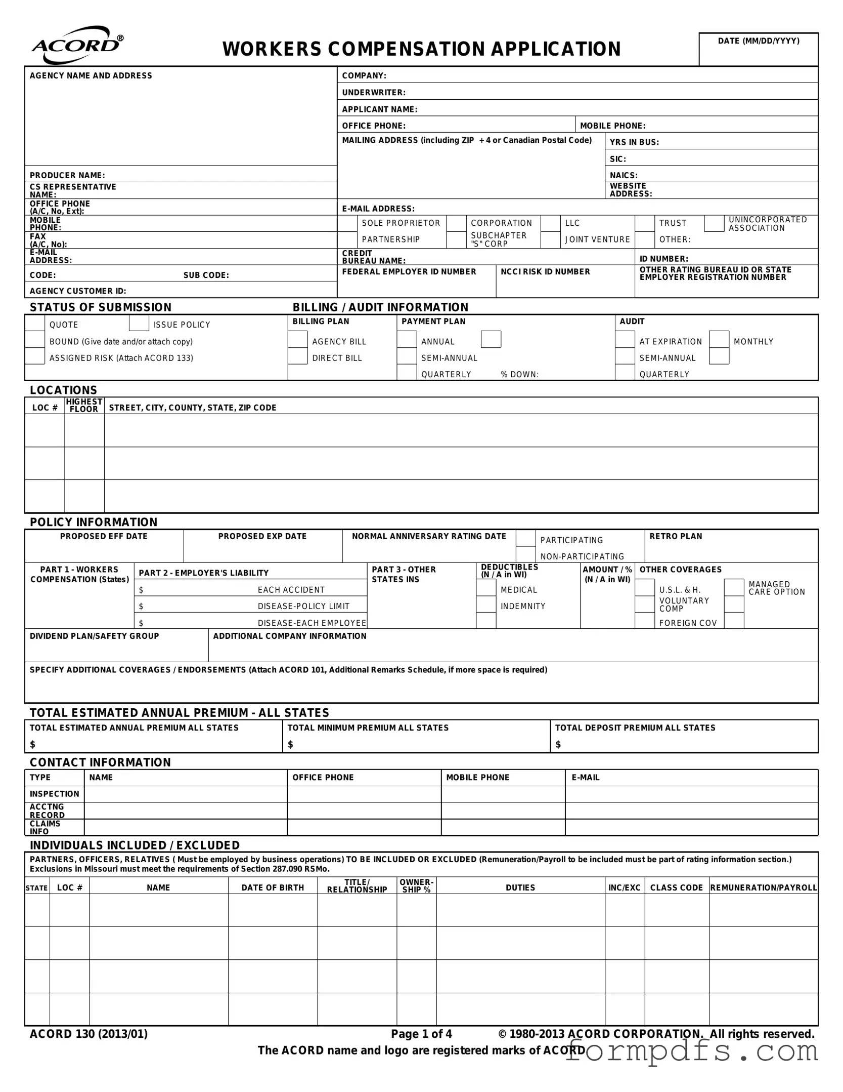Blank Acord 130 PDF Form