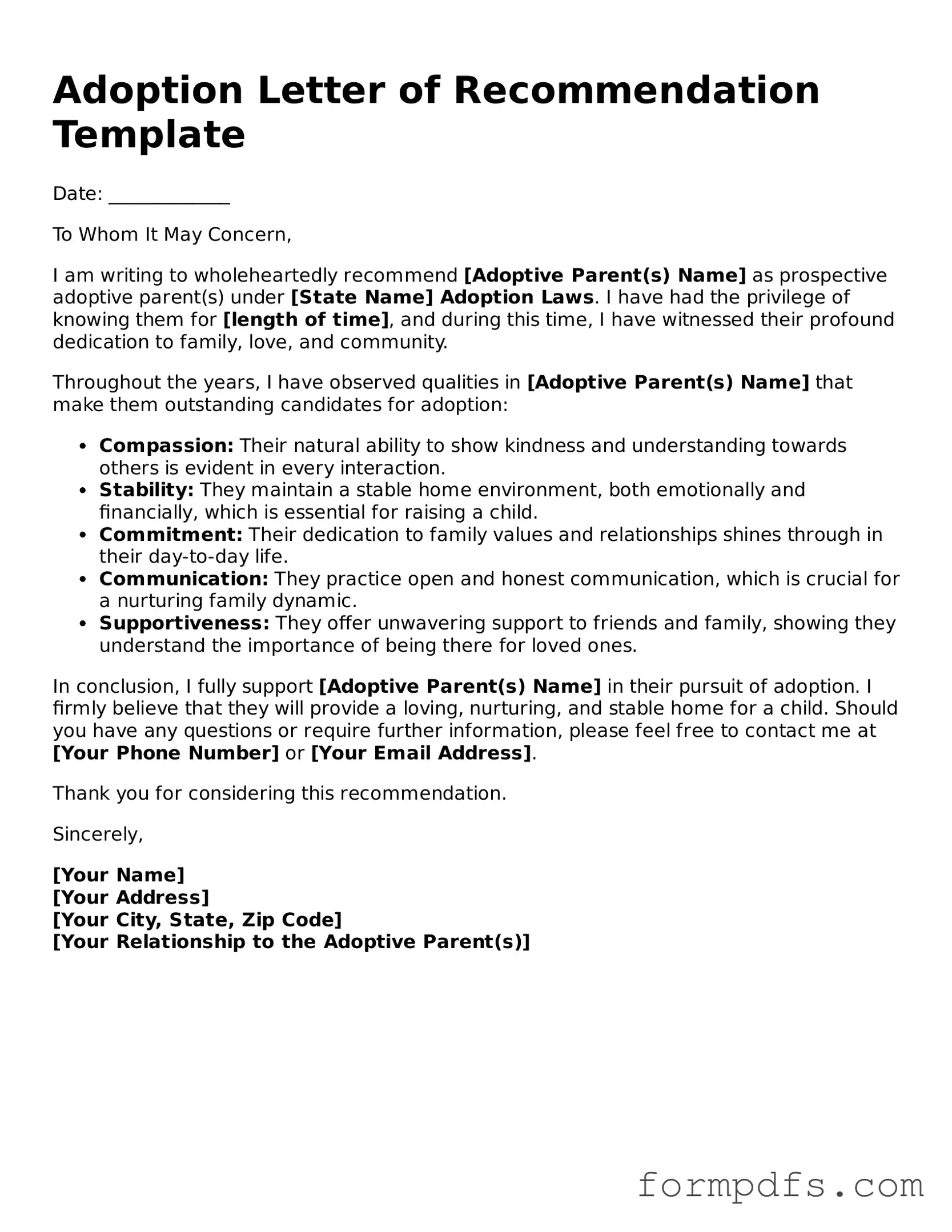 Valid Adoption Letter of Recommendation Template