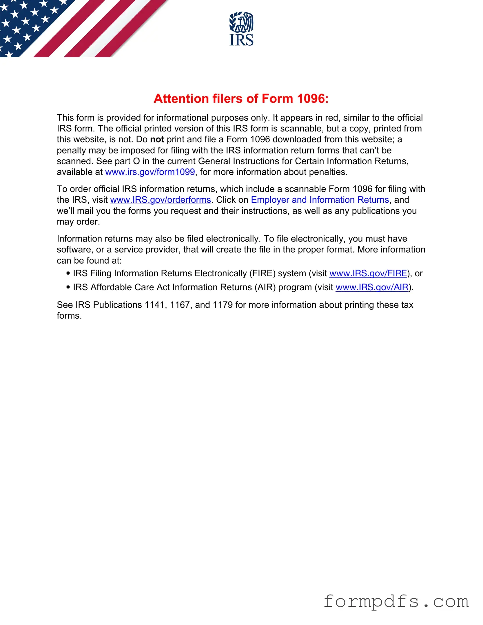 Blank IRS 1096 PDF Form