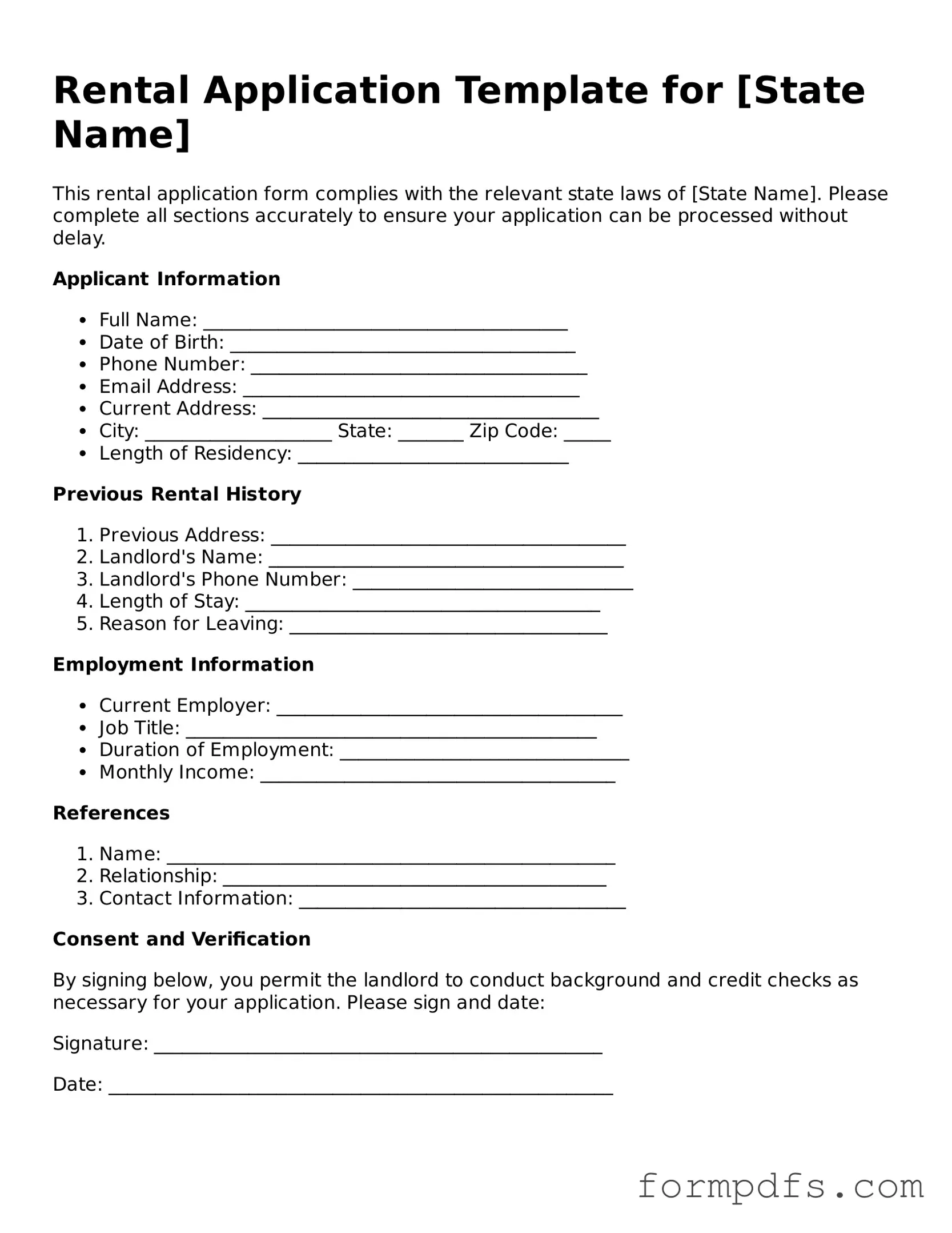 Valid Rental Application Template