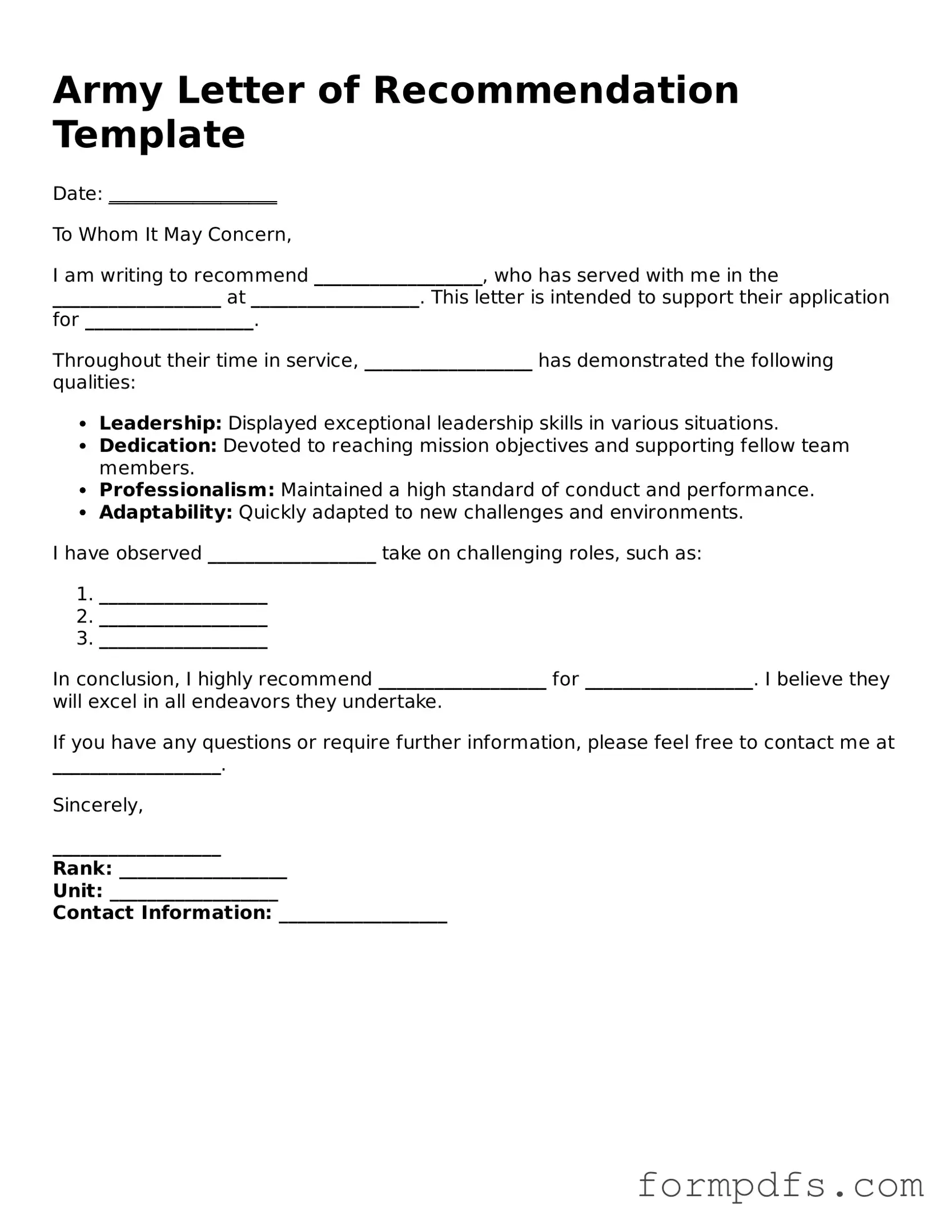 Valid Army Letter of Recommendation Template