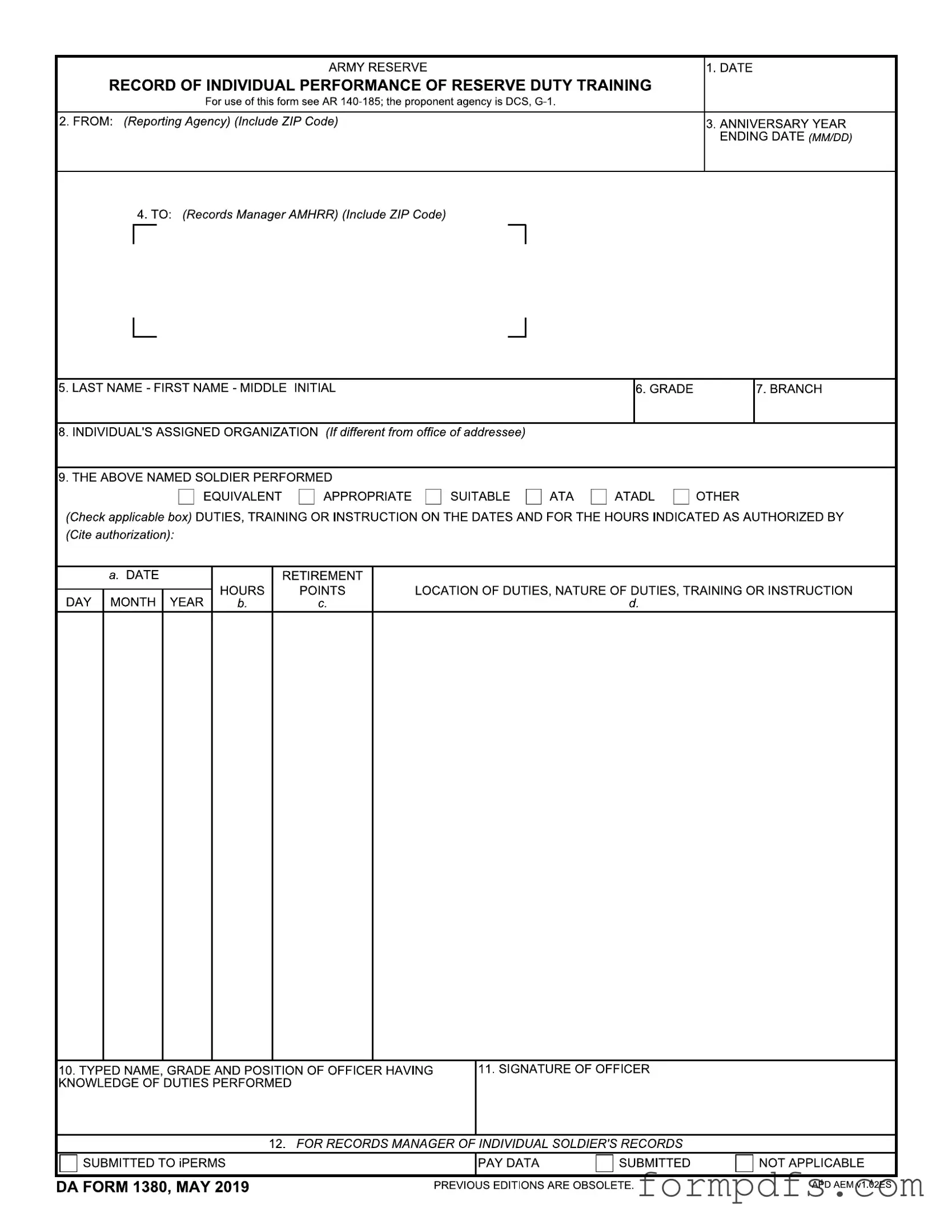 Blank Da 1380 PDF Form
