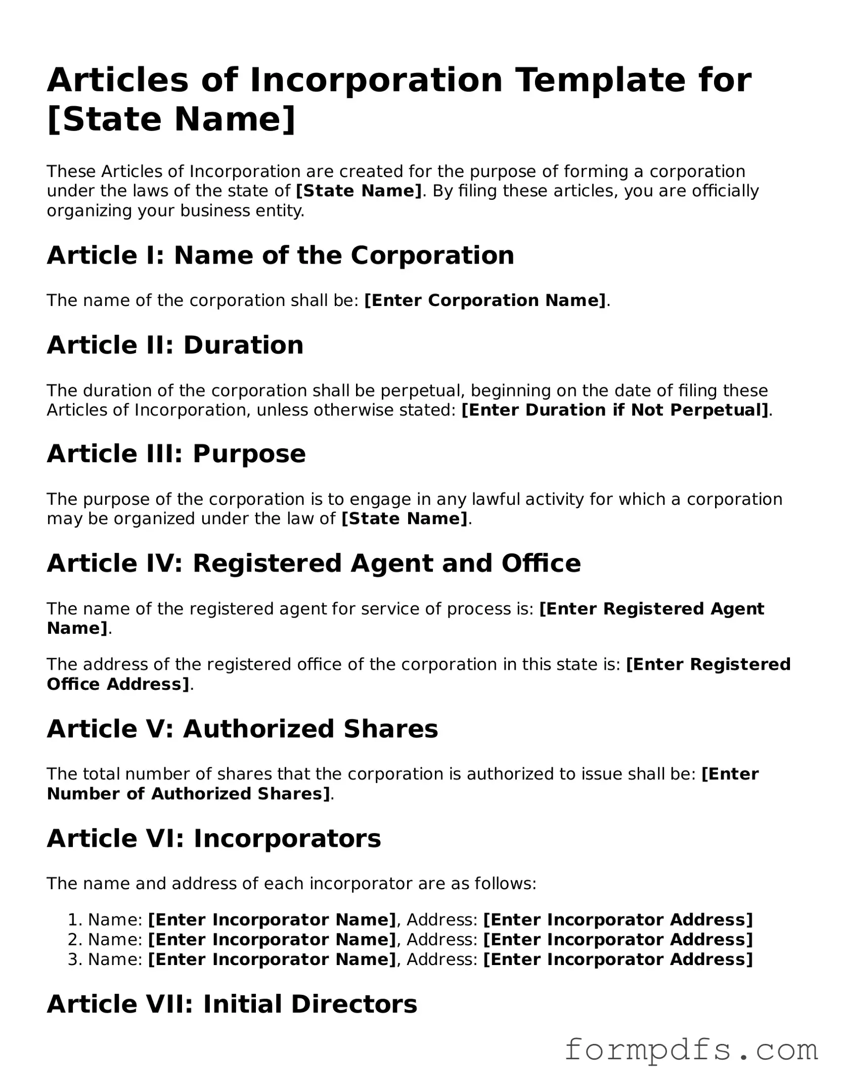 Valid Articles of Incorporation Template