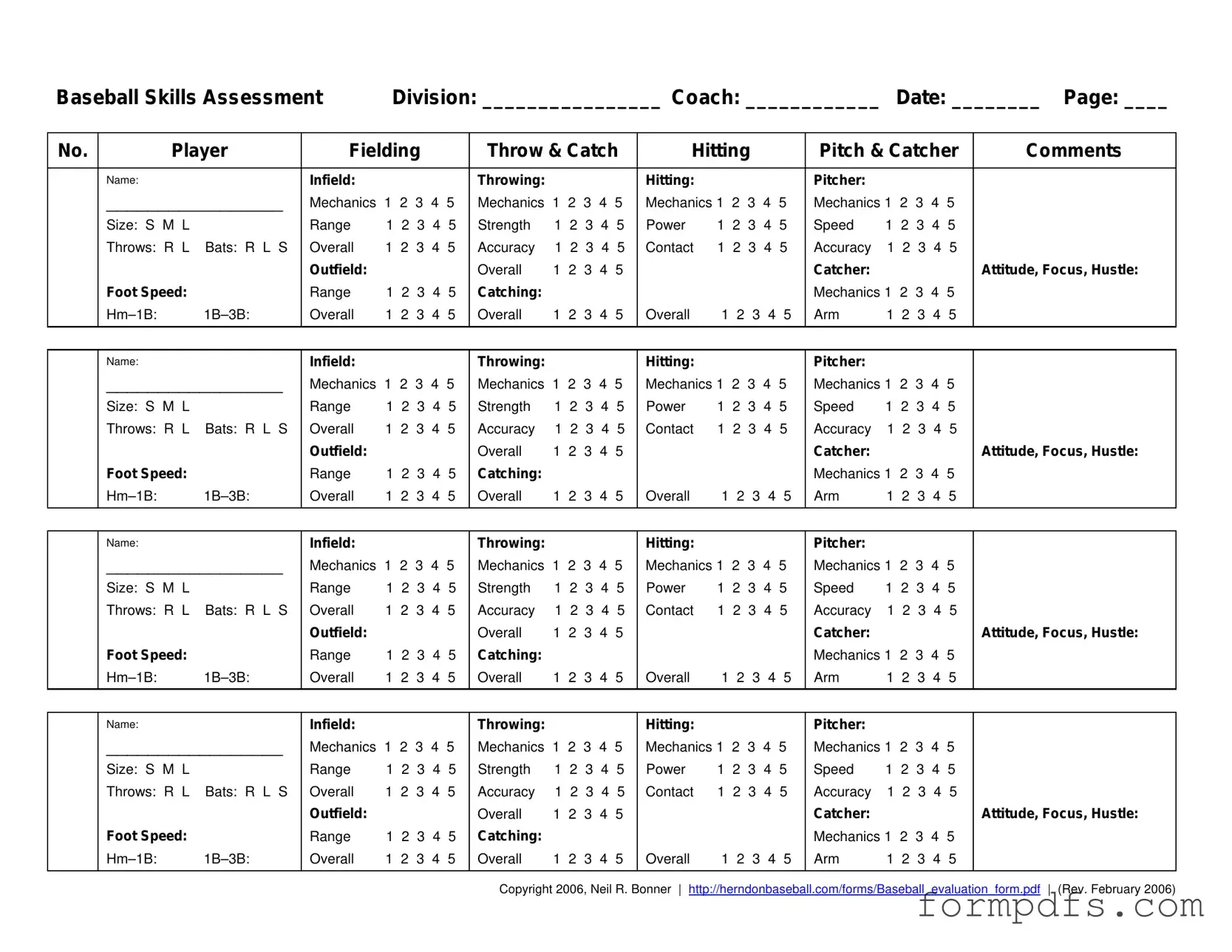 Blank Baseball Assessment PDF Form