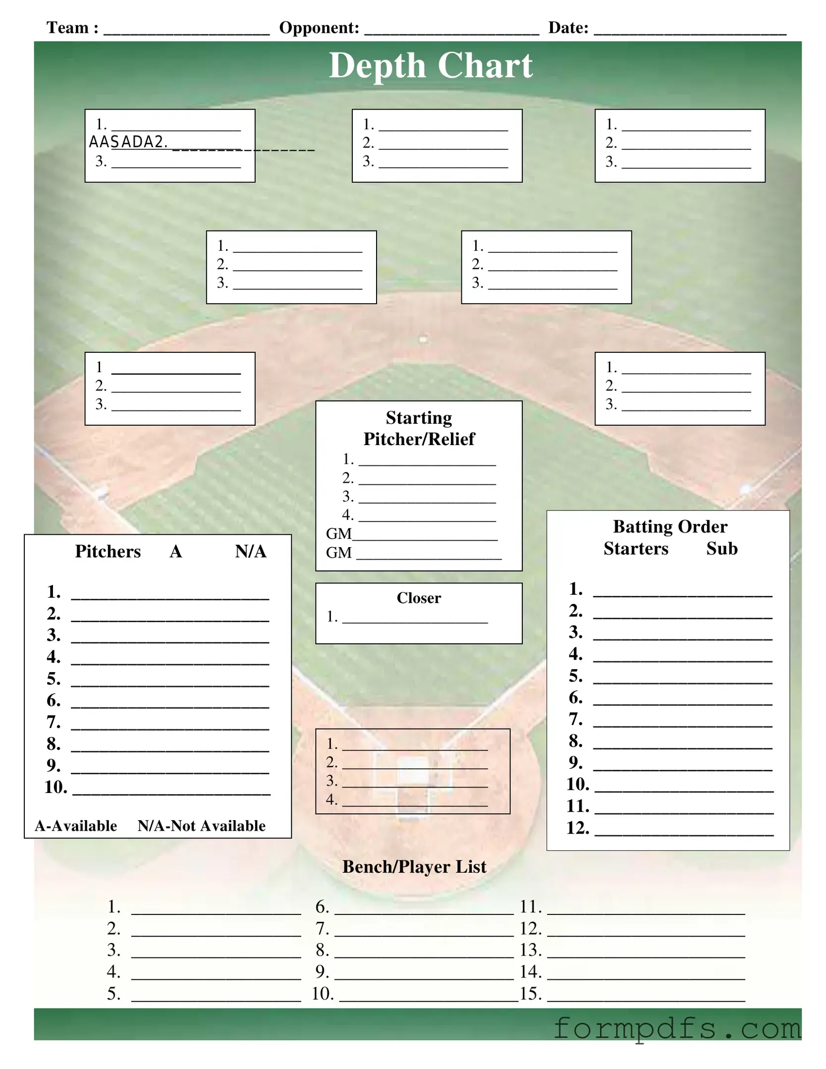 Blank Baseball Field Lineup PDF Form
