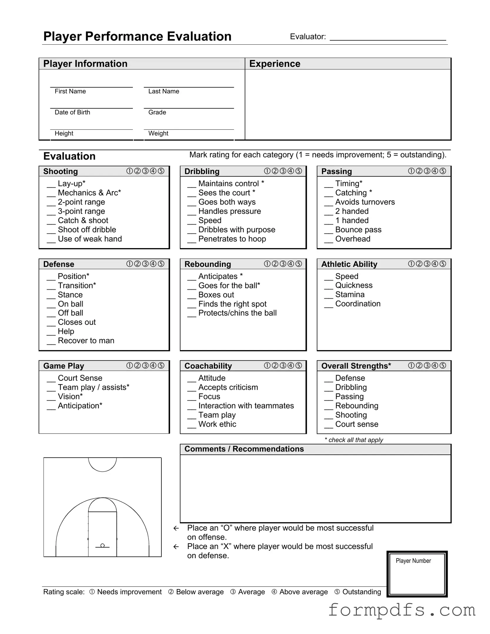 Blank Basketball Evaluation PDF Form