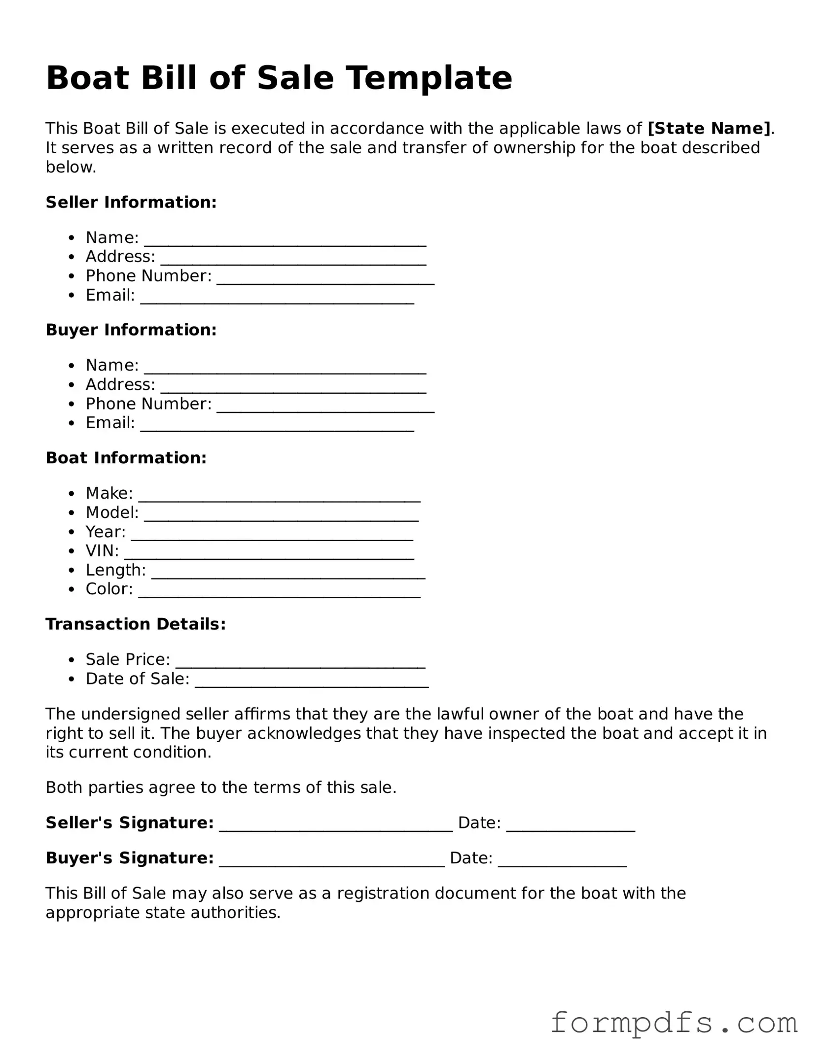 Valid Boat Bill of Sale Template