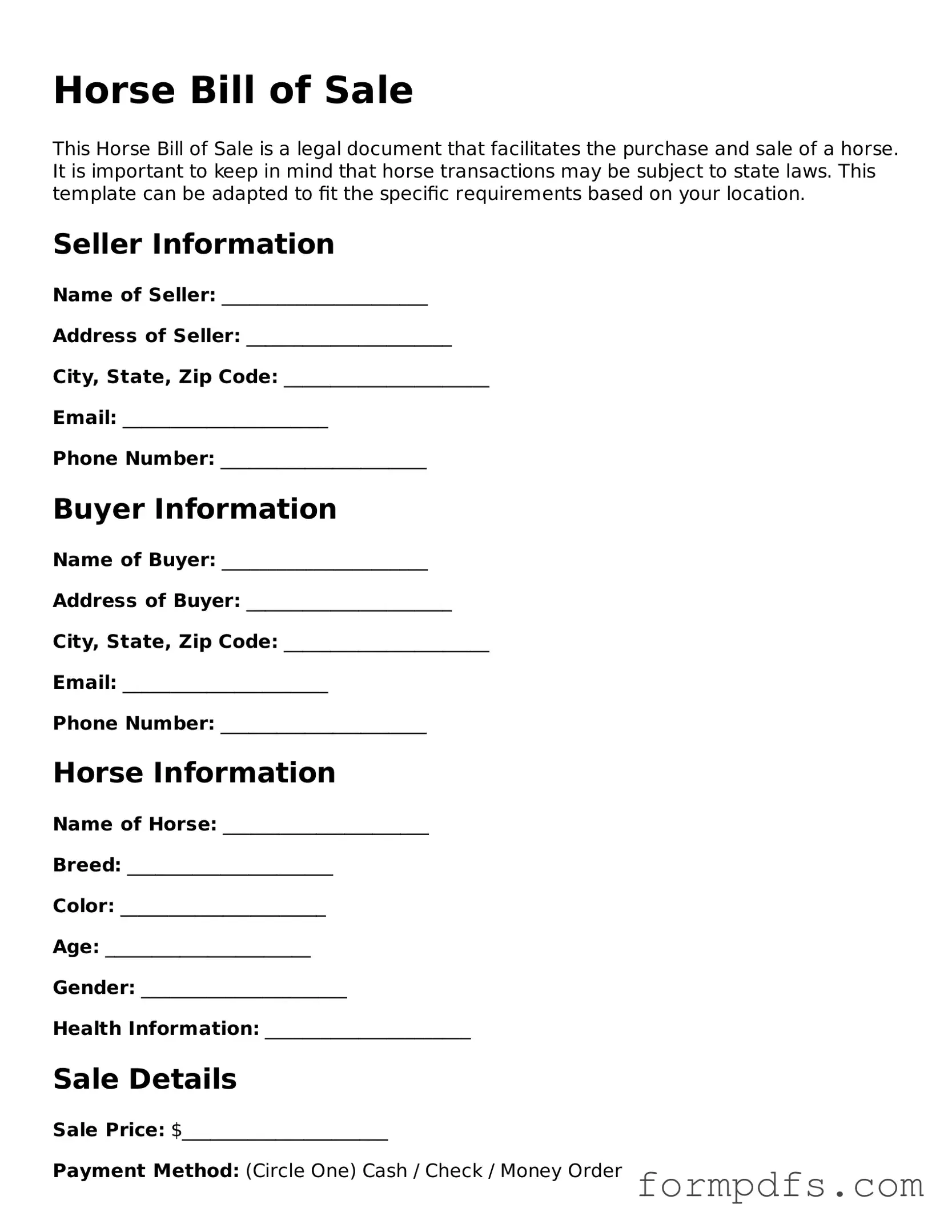 Valid Horse Bill of Sale Template