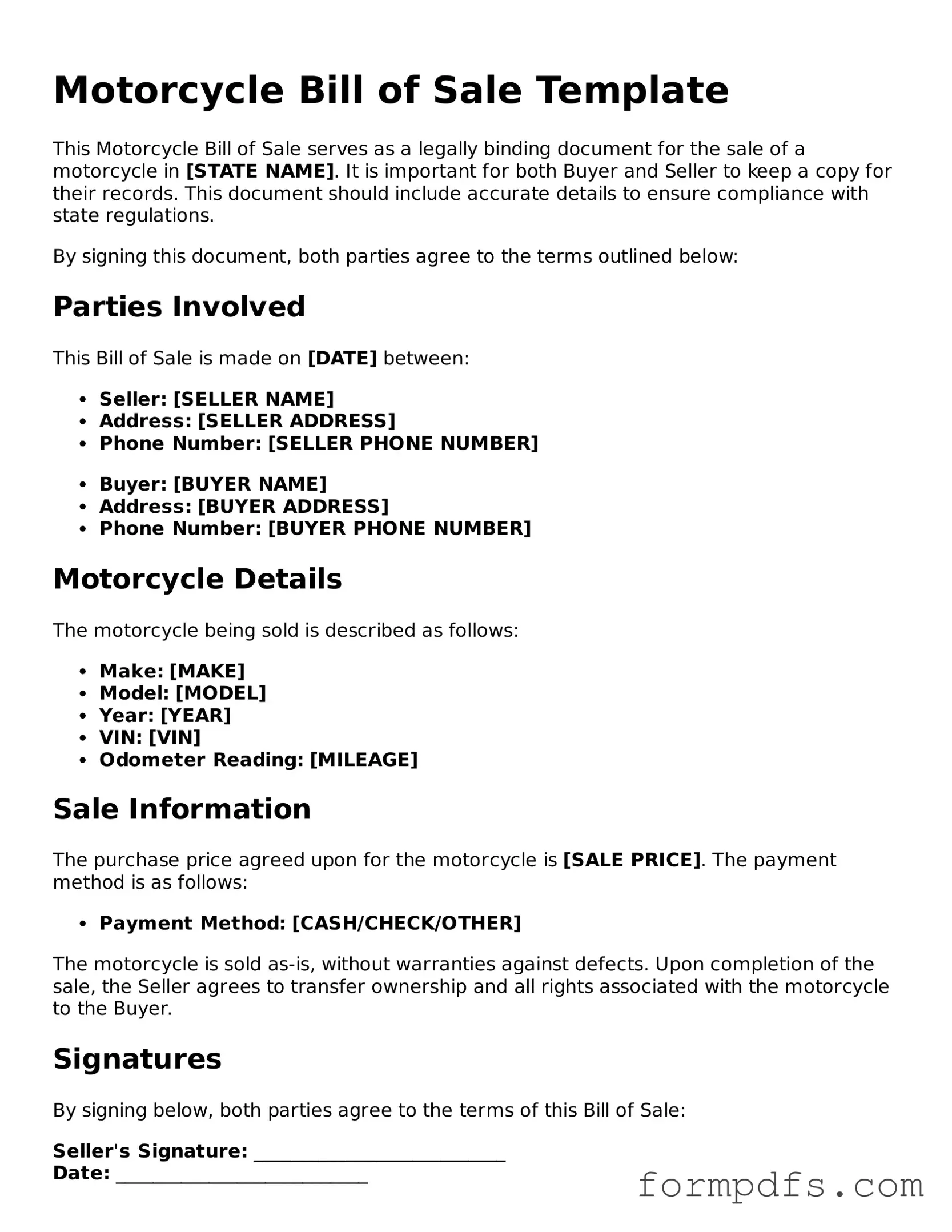 Valid Motorcycle Bill of Sale Template