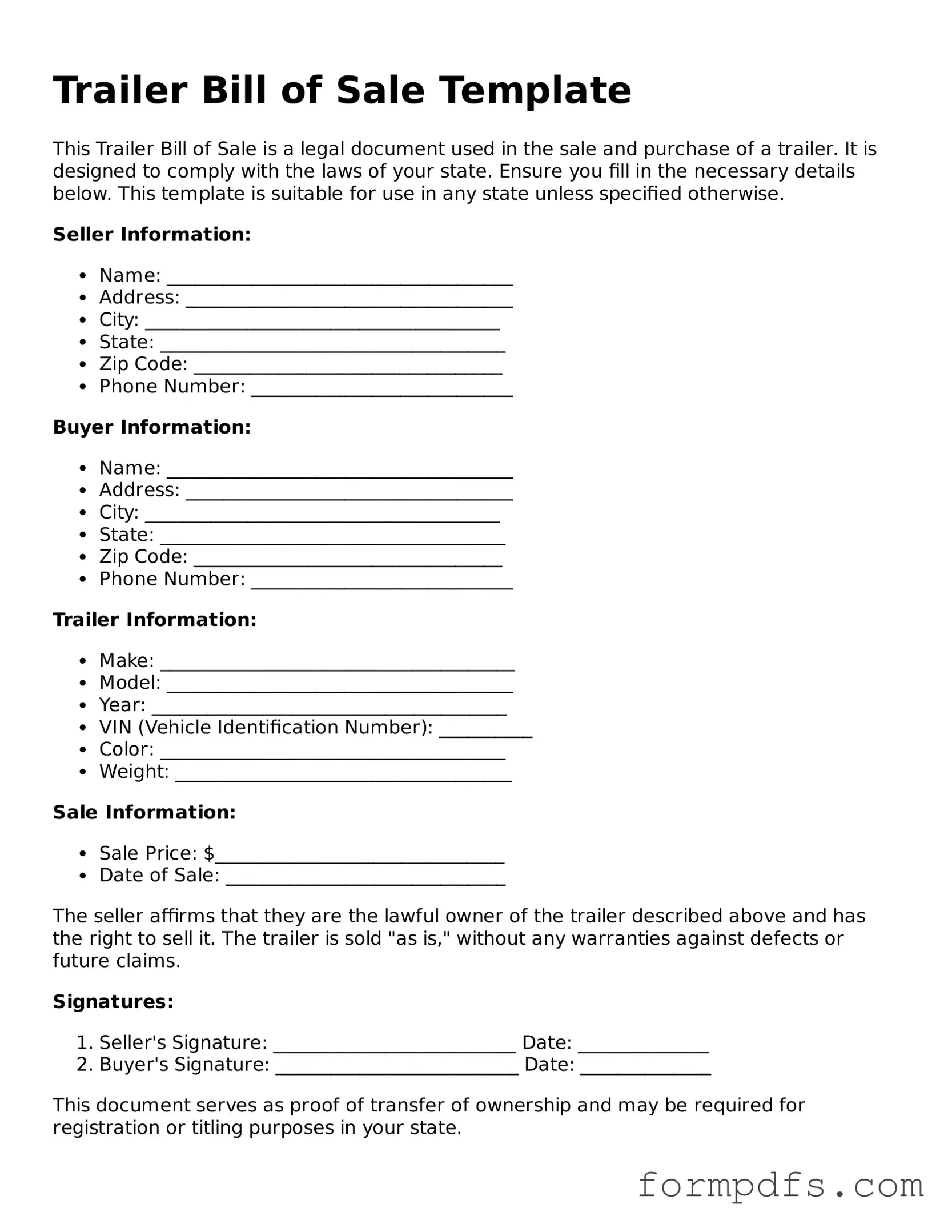 Valid Trailer Bill of Sale Template