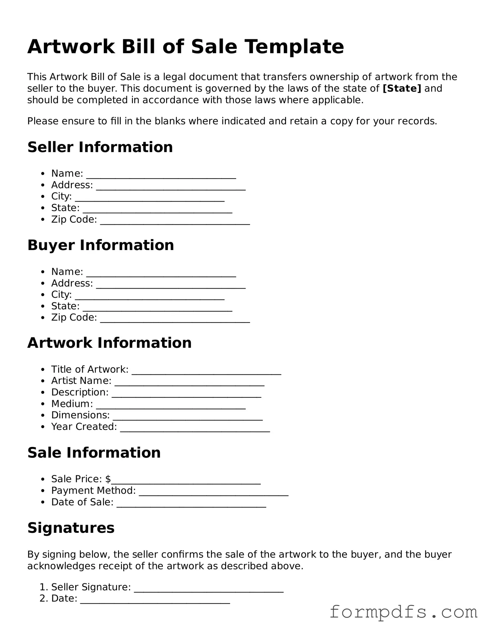 Valid Artwork Bill of Sale Template