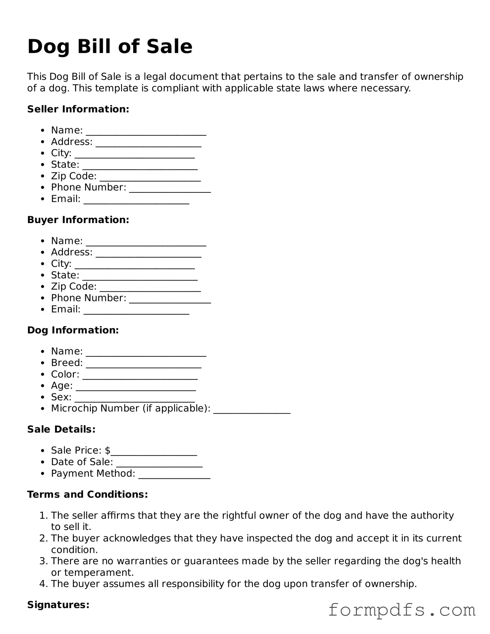 Valid Dog Bill of Sale Template