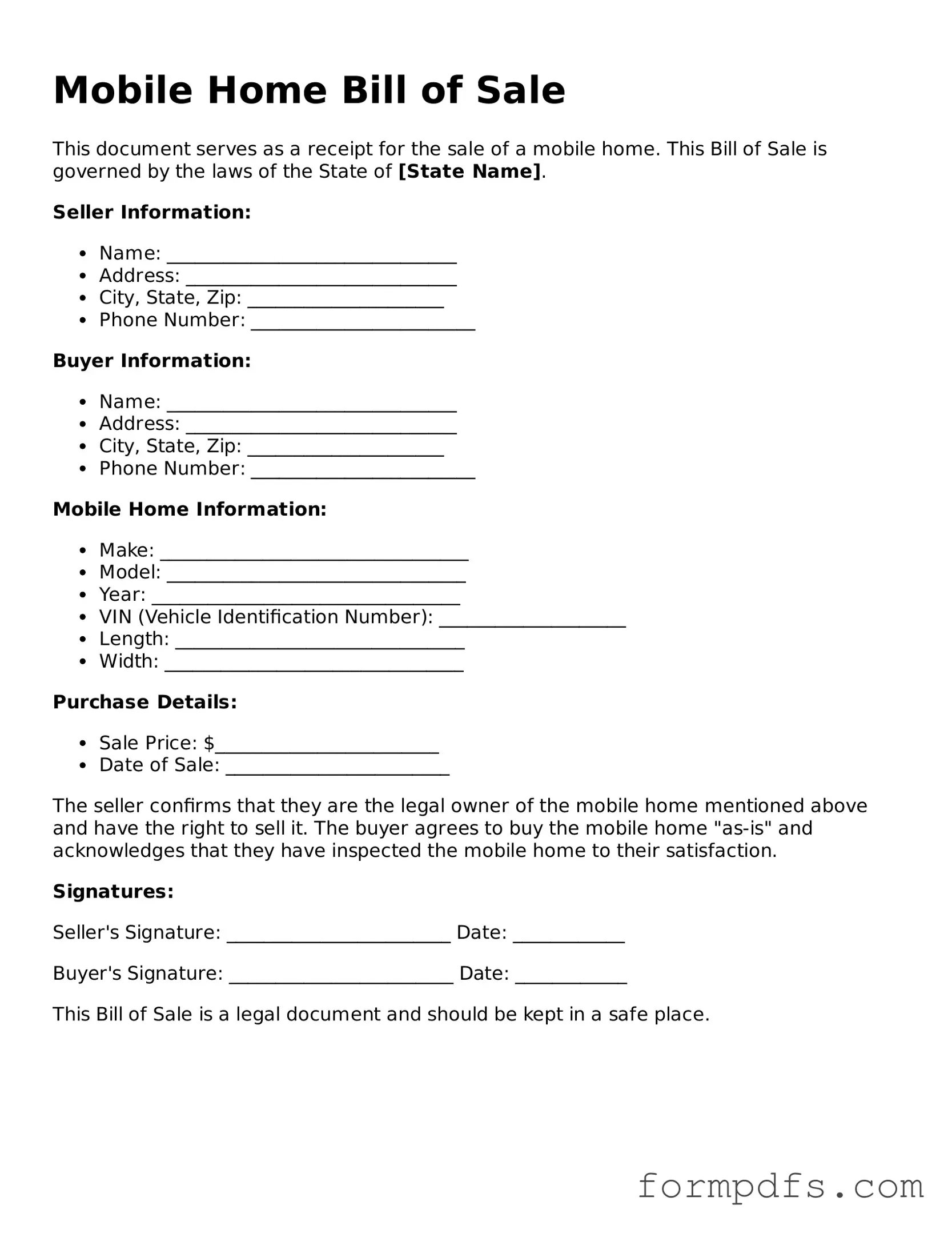 Valid Mobile Home Bill of Sale Template