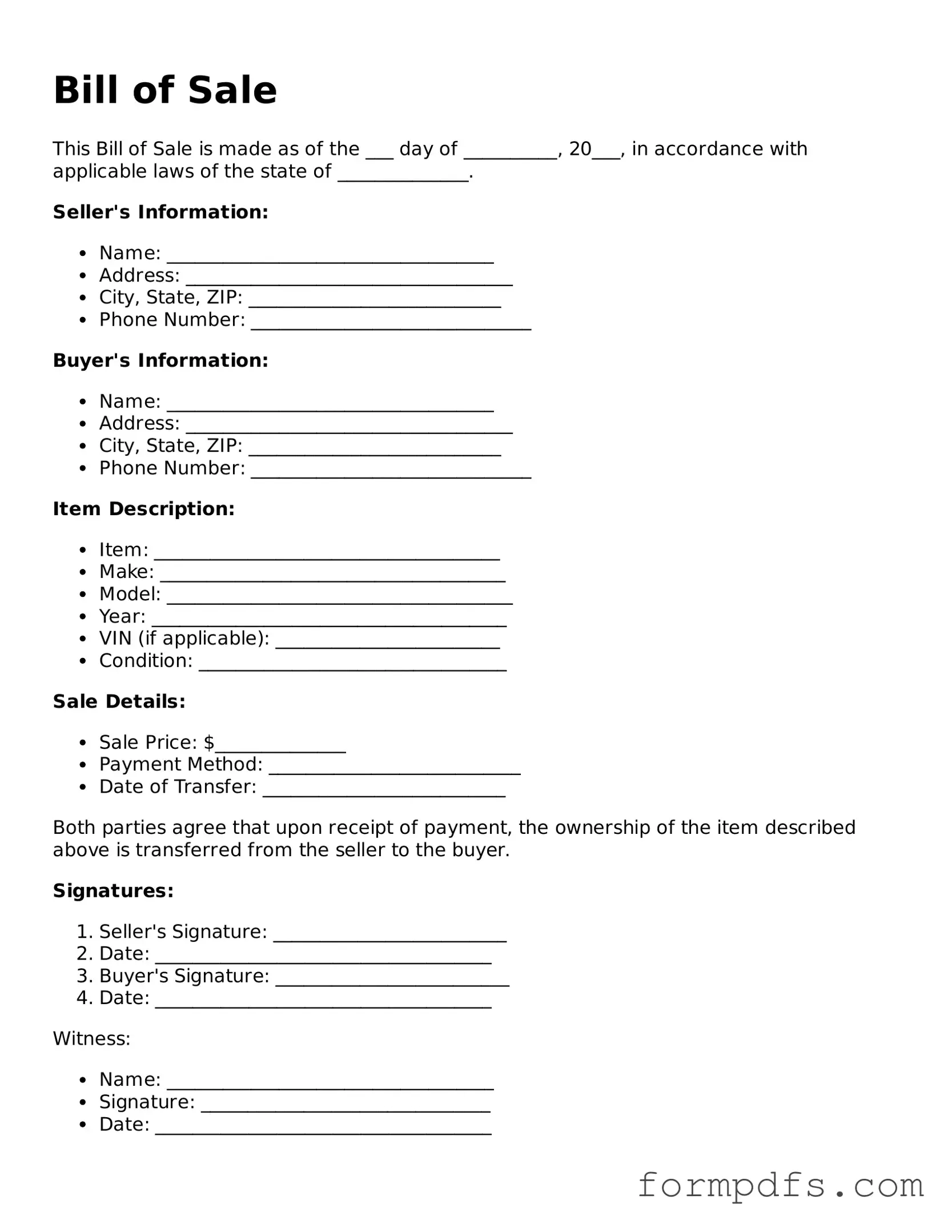 Valid Bill of Sale Template