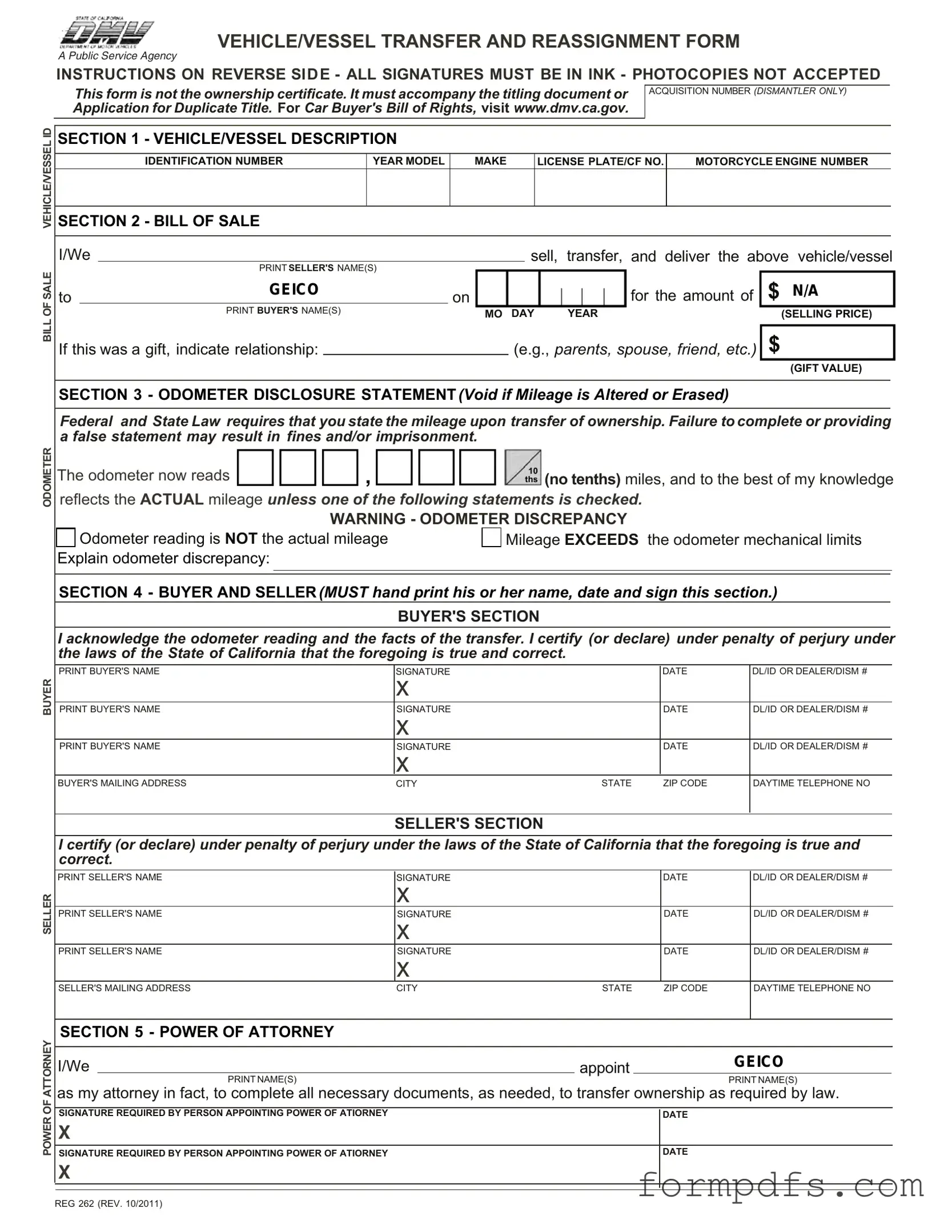 Blank California Fotm Reg 262 PDF Form