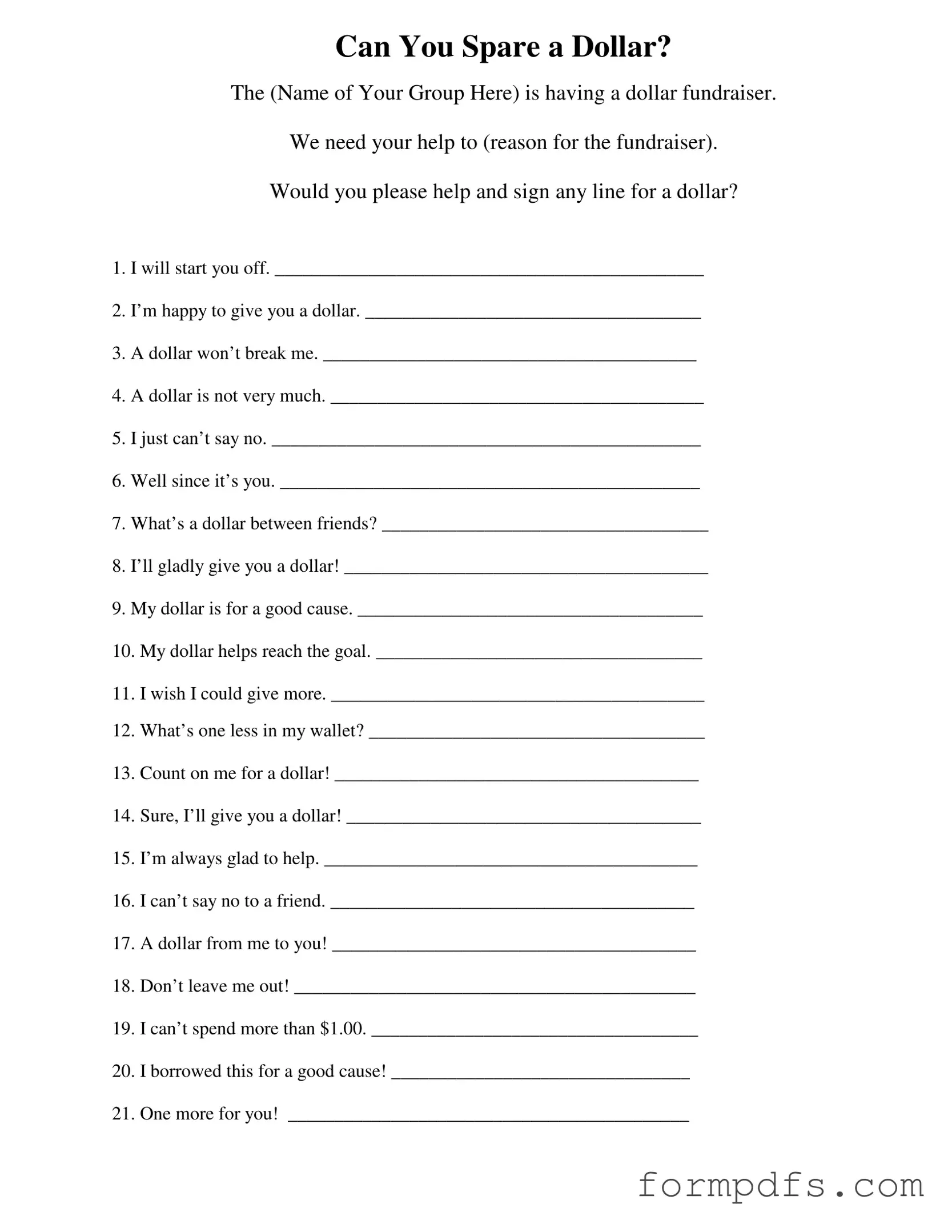 Blank Donated A Dollar PDF Form