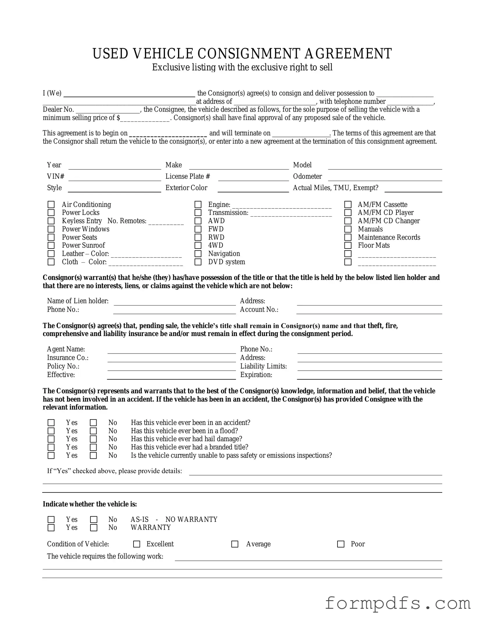 Blank Car Consignment PDF Form