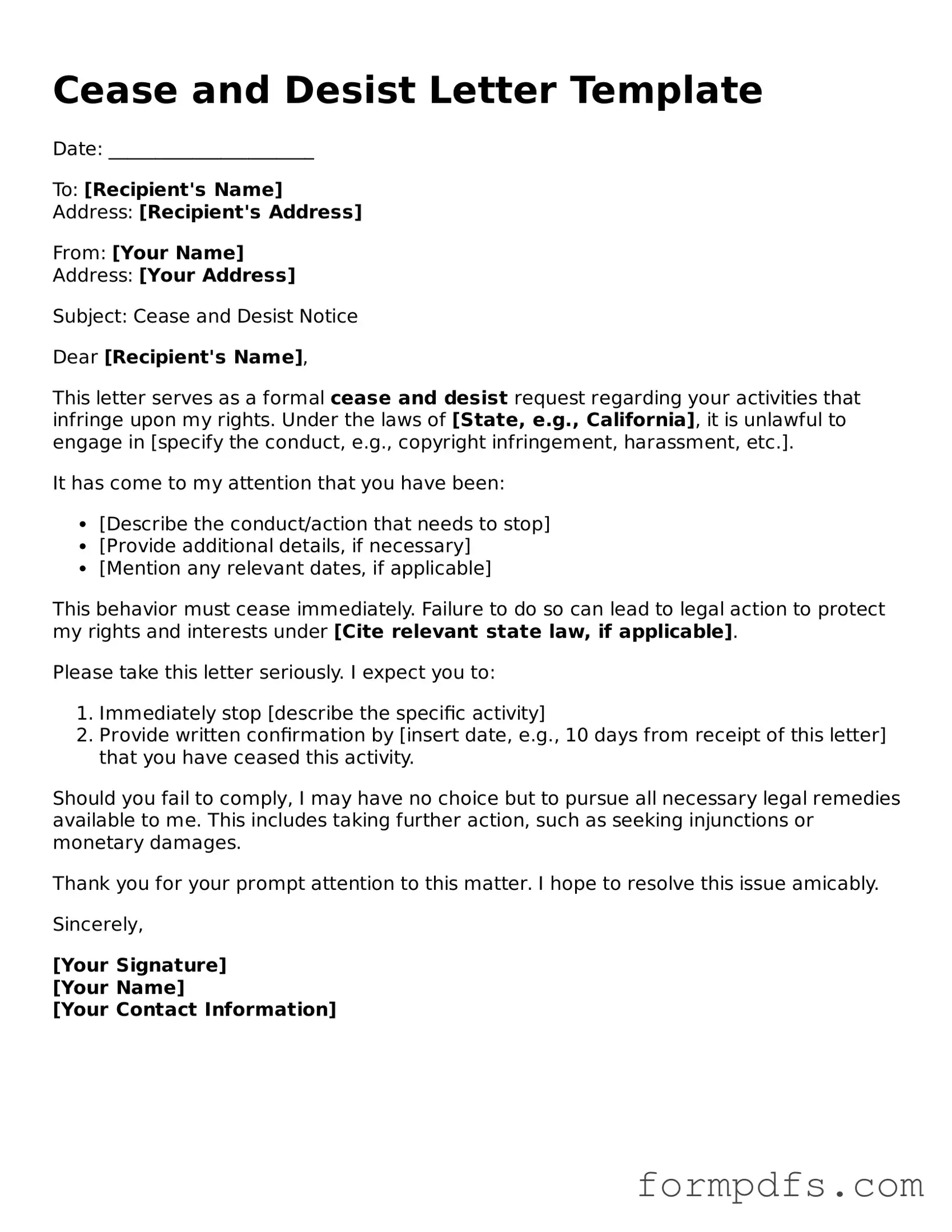 Valid Cease and Desist Letter Template