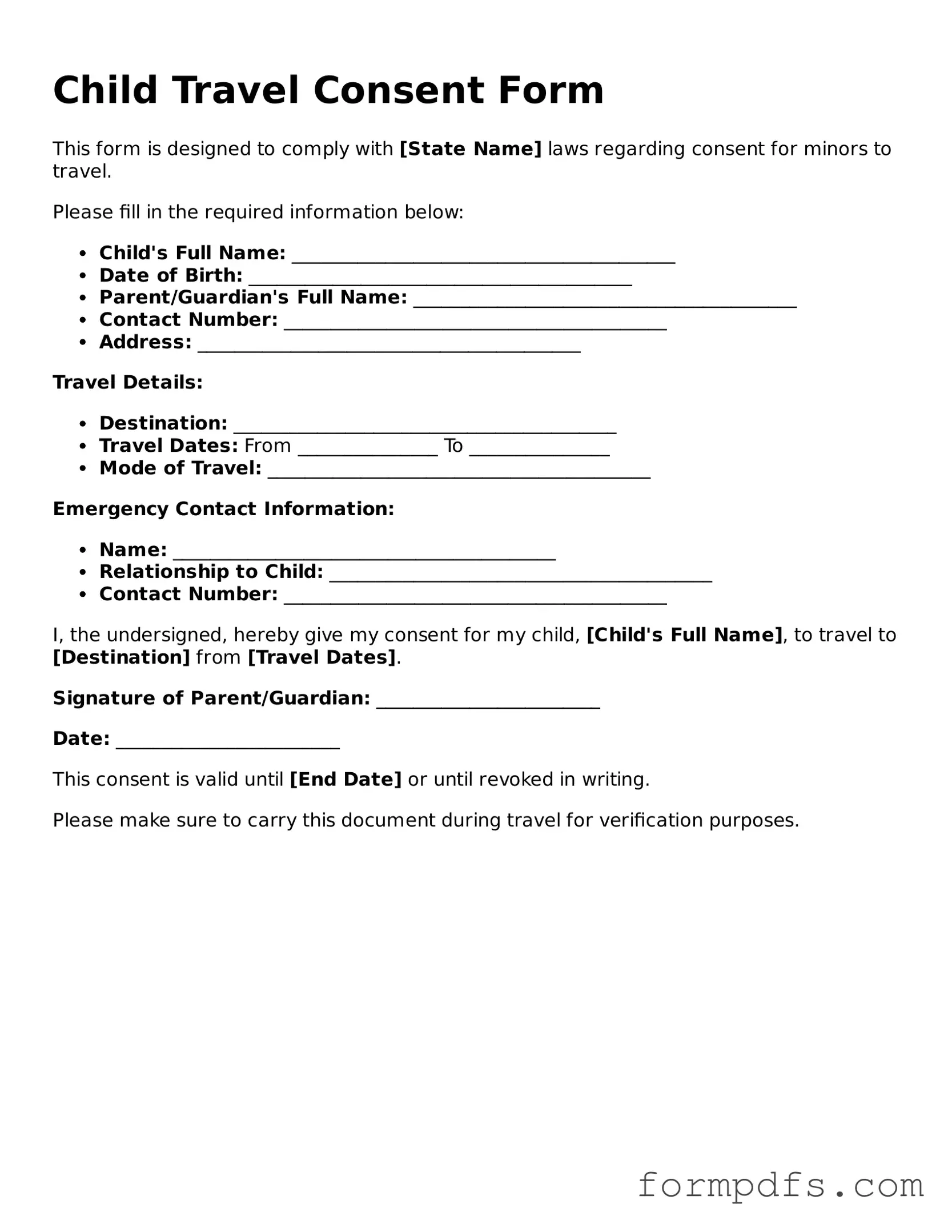 Valid Child Travel Consent Form Template