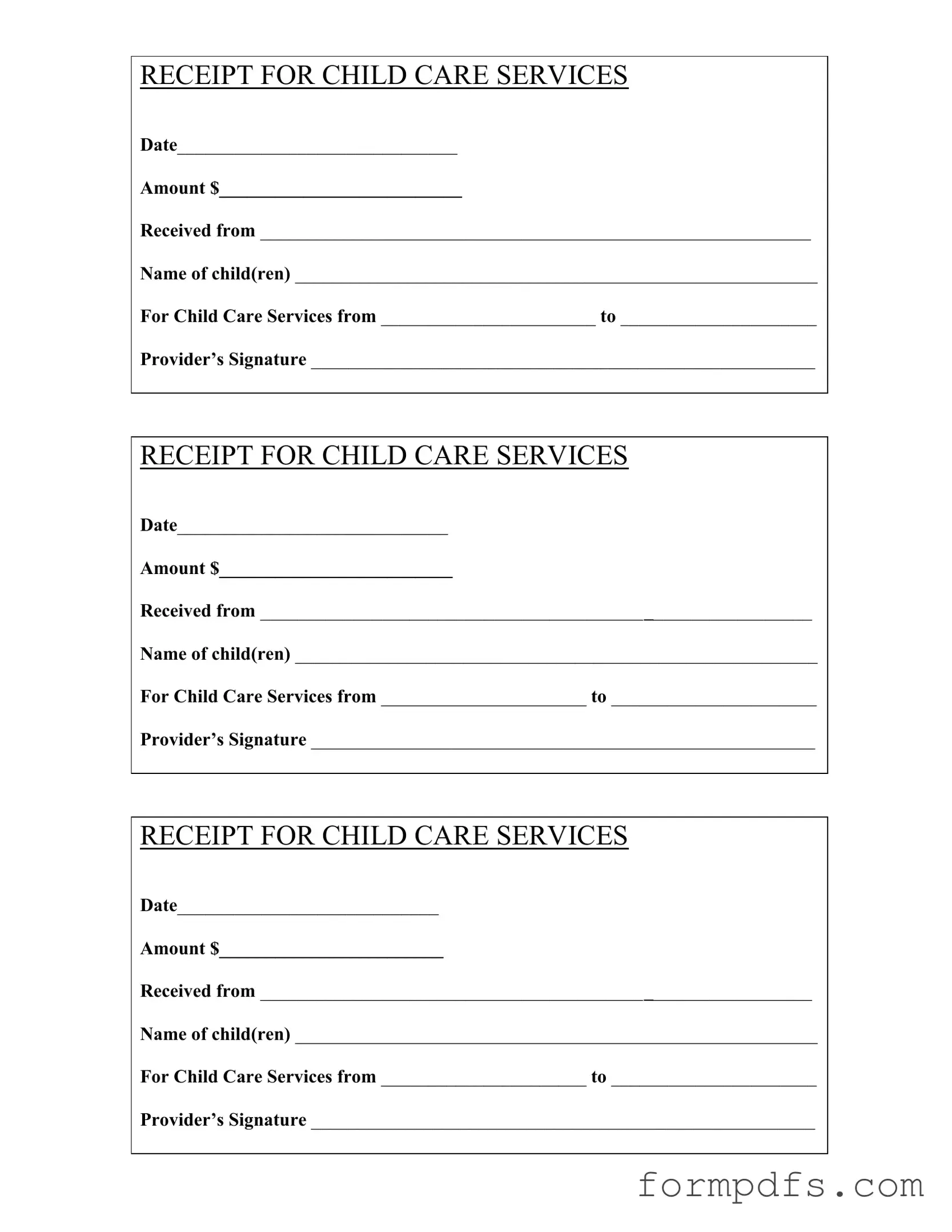 Blank Childcare Receipt PDF Form