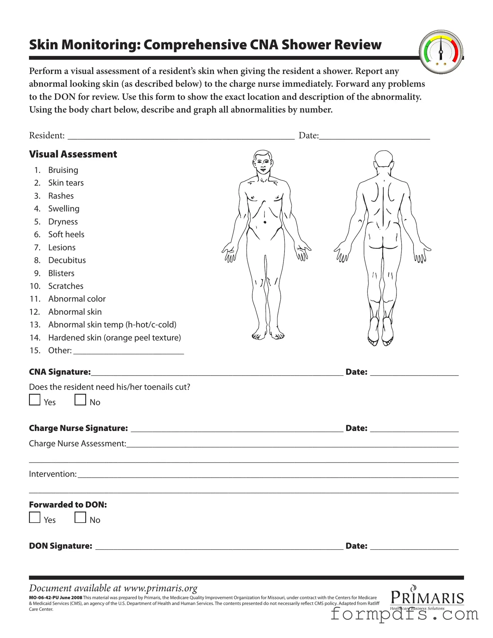Blank Cna Shower Sheets PDF Form