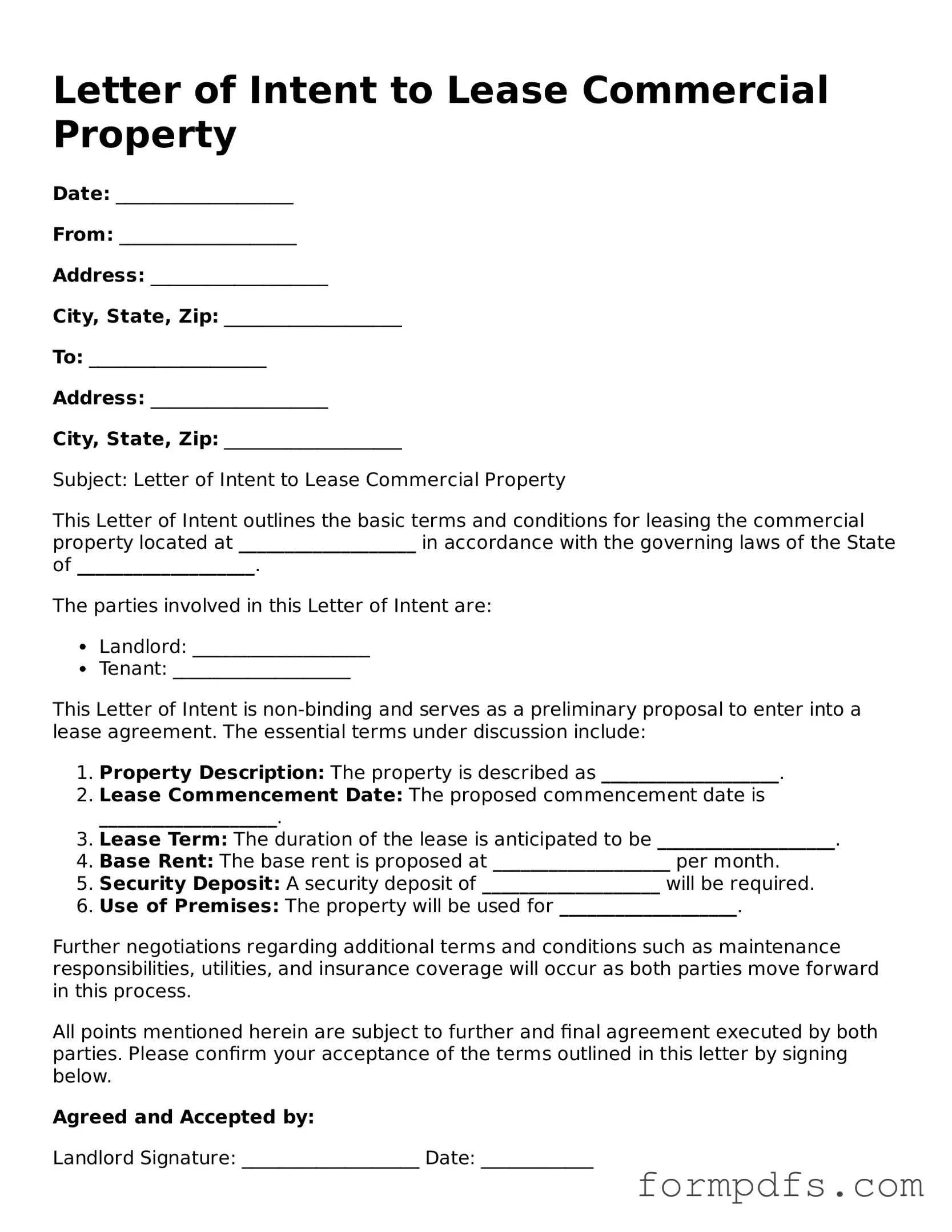 Valid Letter of Intent to Lease Commercial Property Template