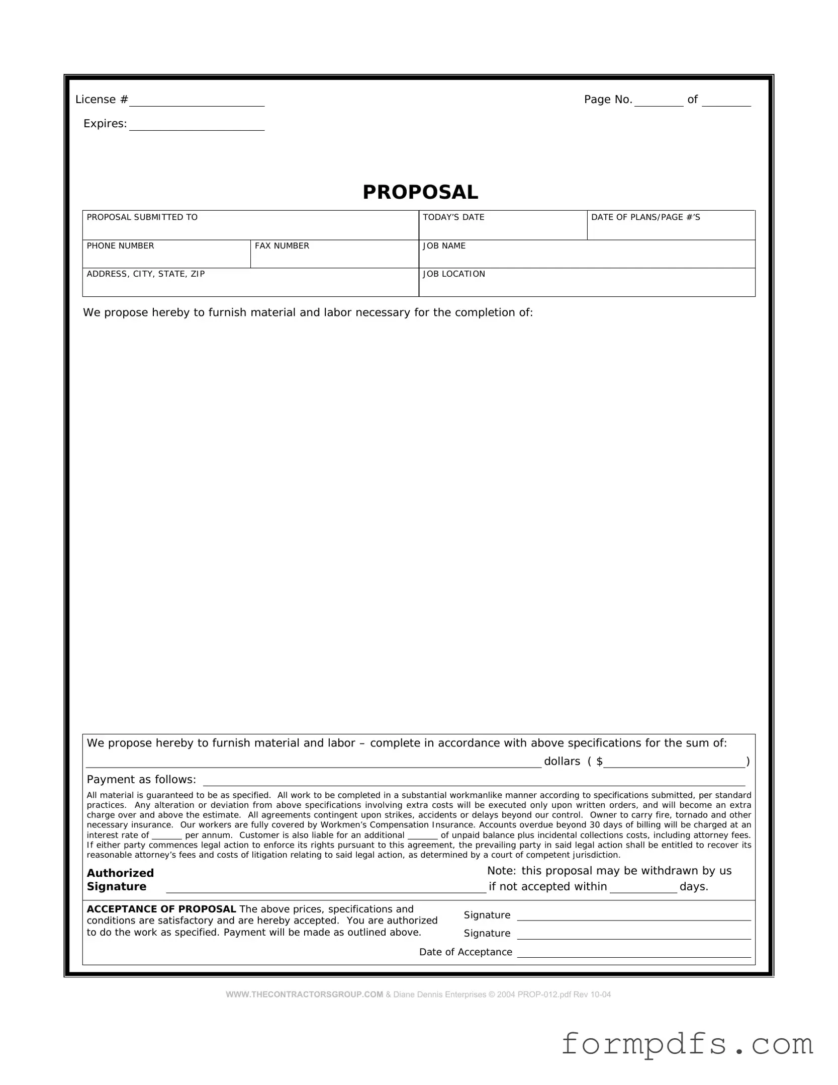 Blank Construction proposal form PDF Form