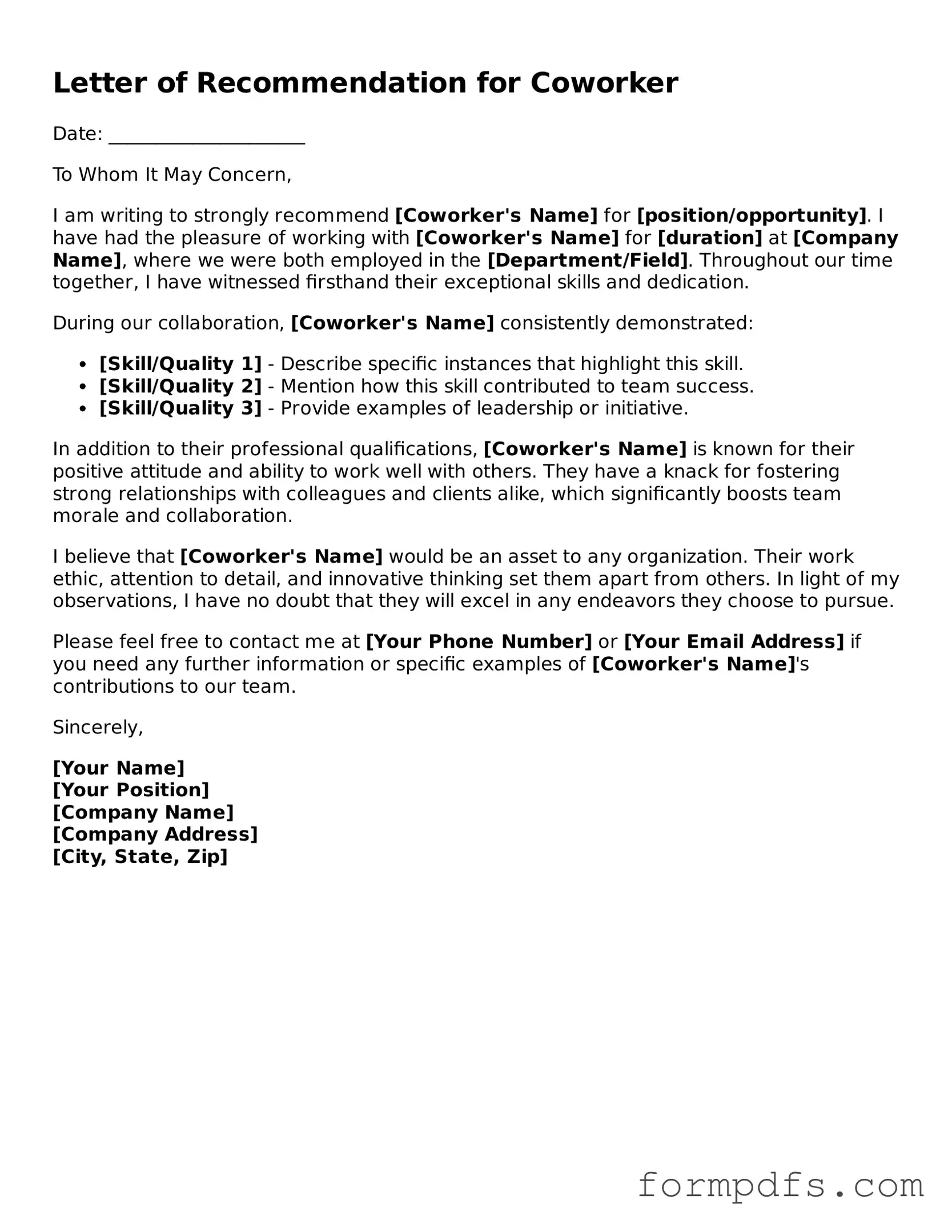 Valid Letter of Recommendation for Coworker Template