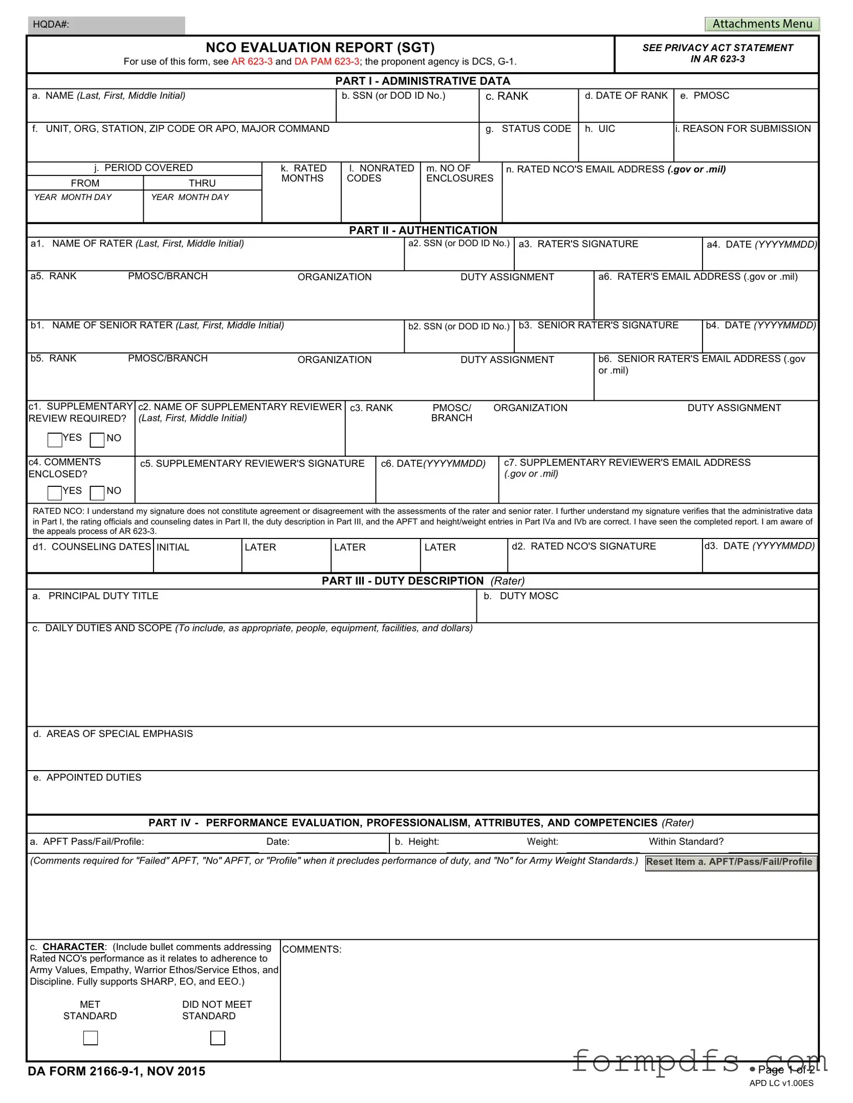 Blank Da 2166 9 1 PDF Form