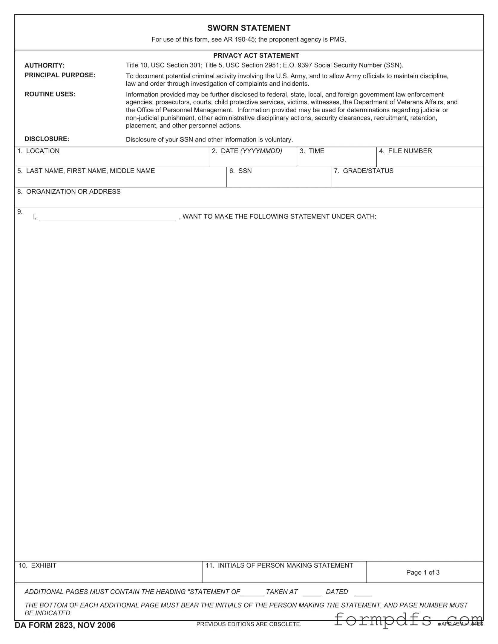 Blank Da 2823 PDF Form