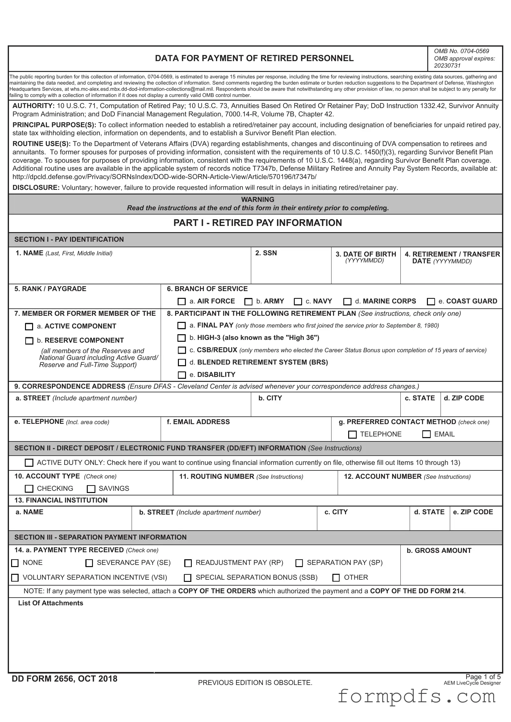 Blank DD 2656 PDF Form