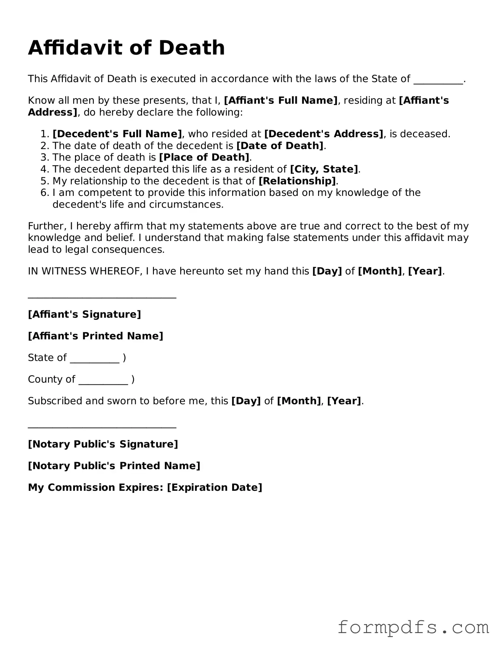 Valid Affidavit of Death Template