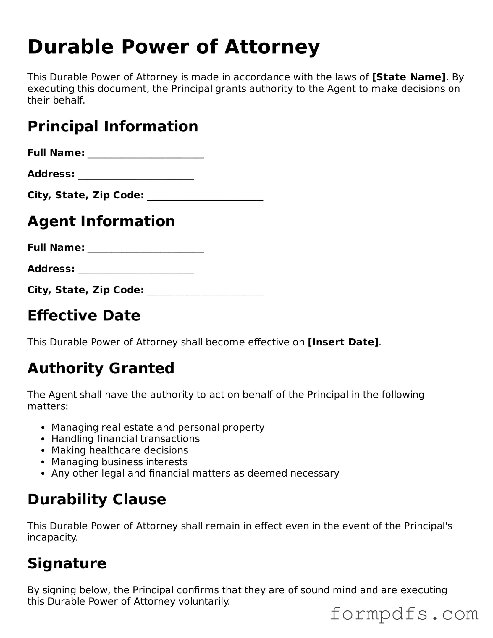Valid Durable Power of Attorney Template
