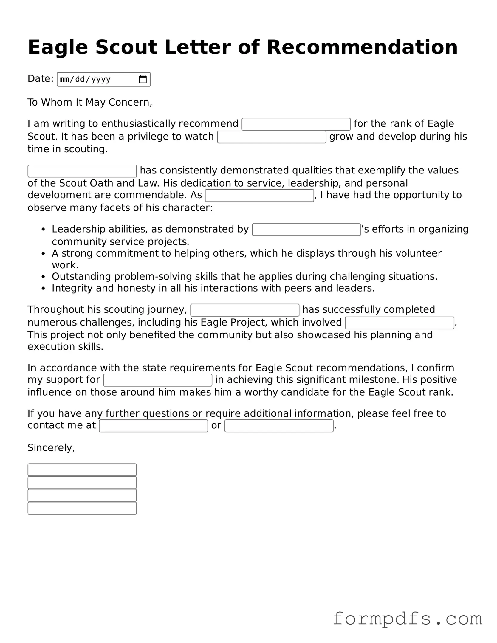 Valid Eagle Scout Letter of Recommendation Template