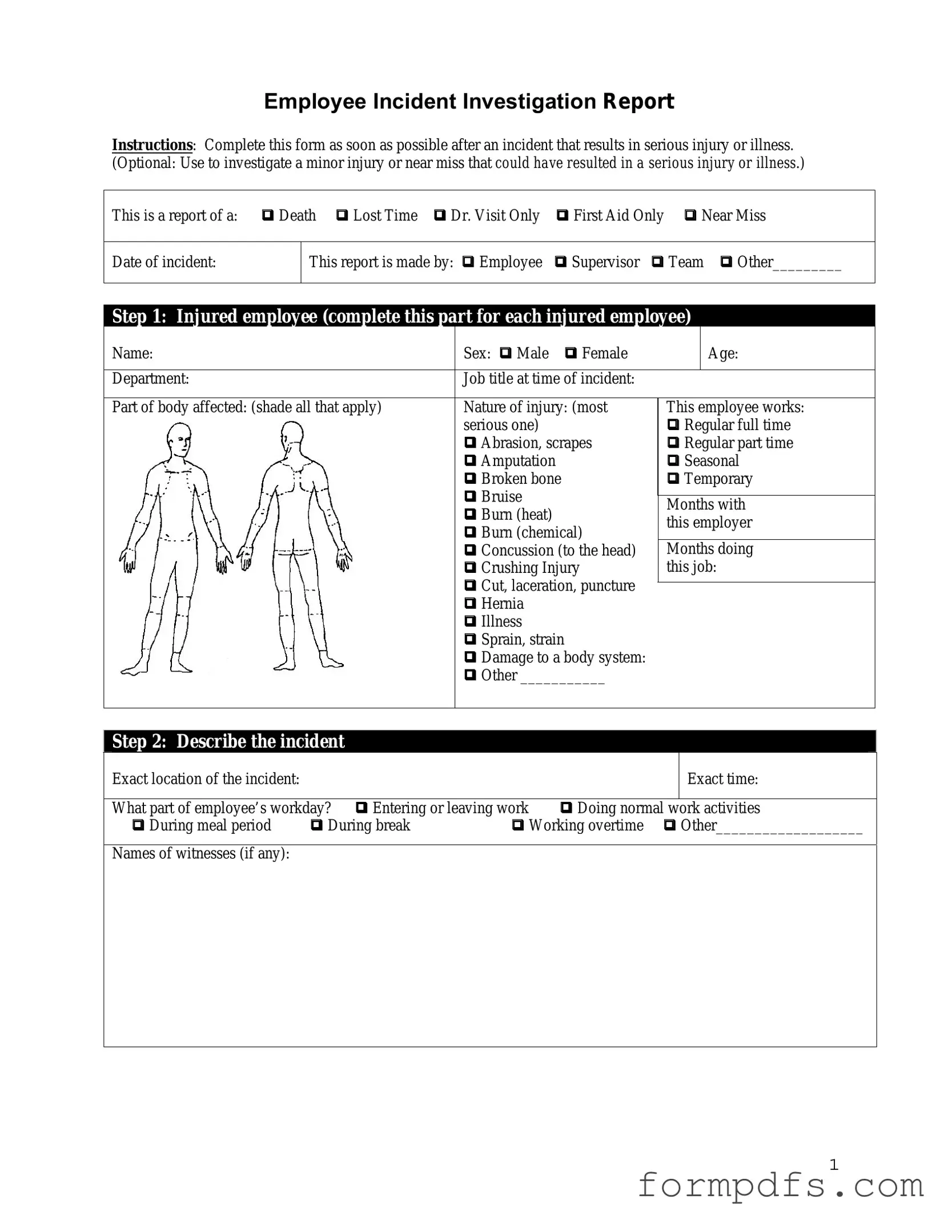 Blank Employee Accident Report PDF Form