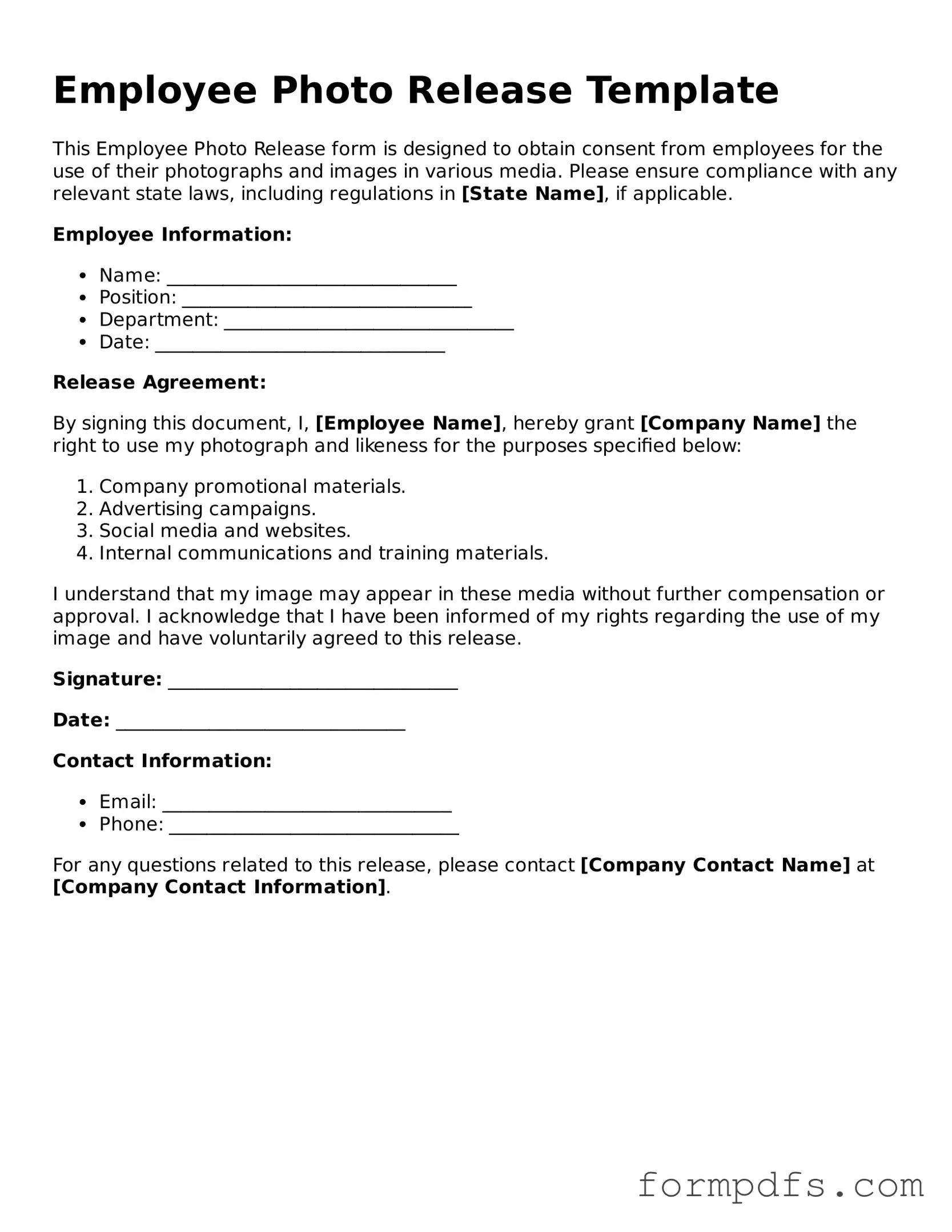 Valid Employee Photo Release Template