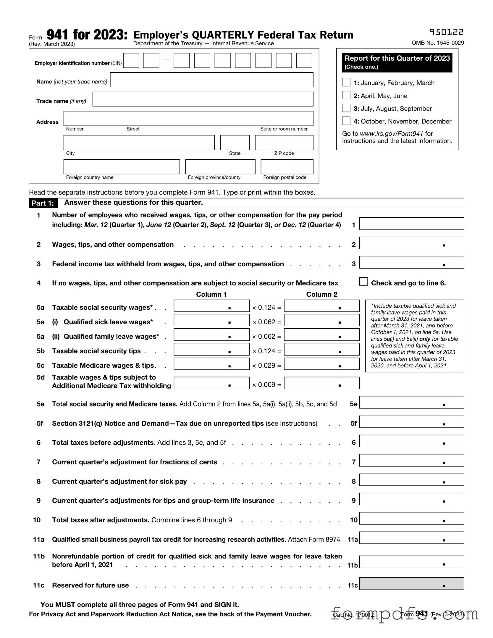 Blank IRS 941 PDF Form
