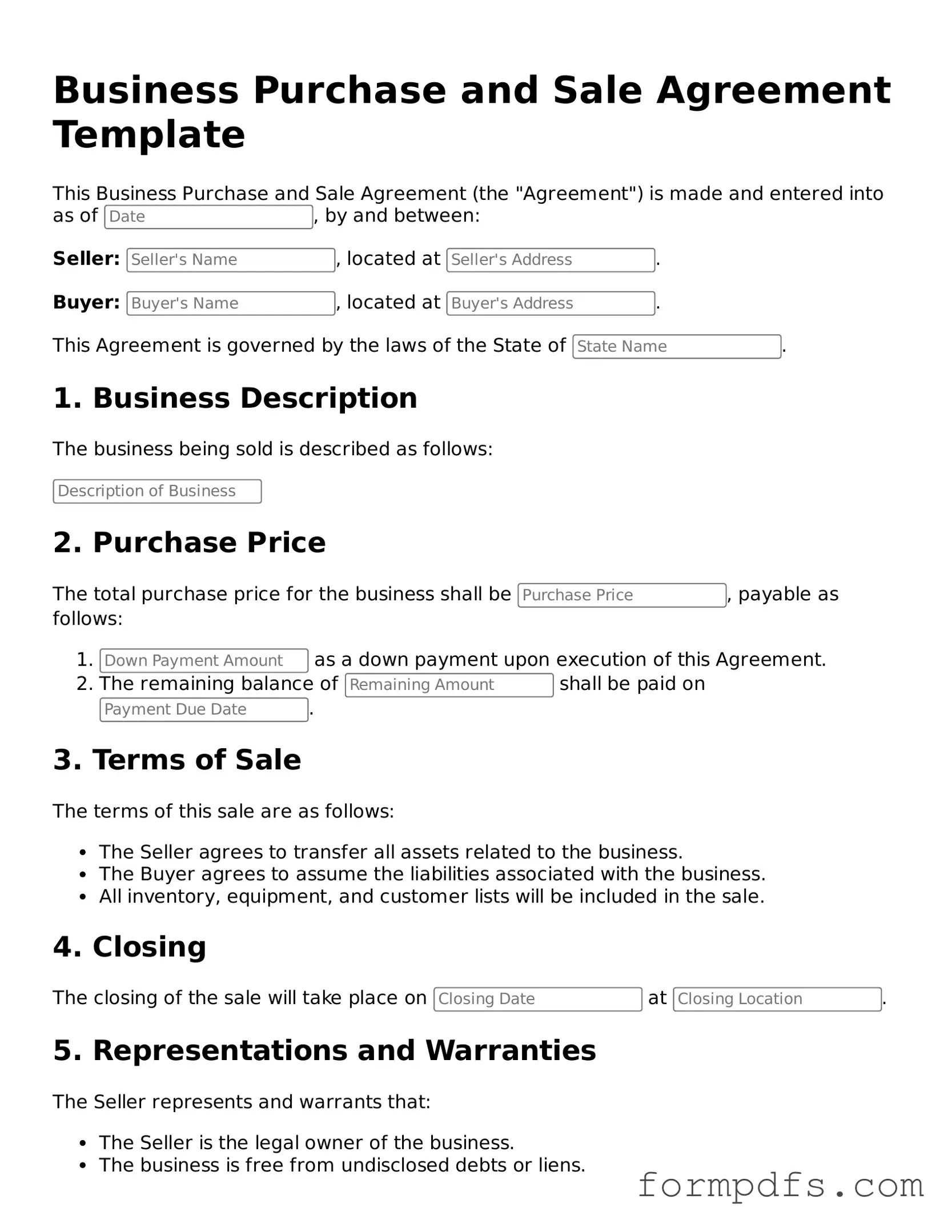 Valid Business Purchase and Sale Agreement Template