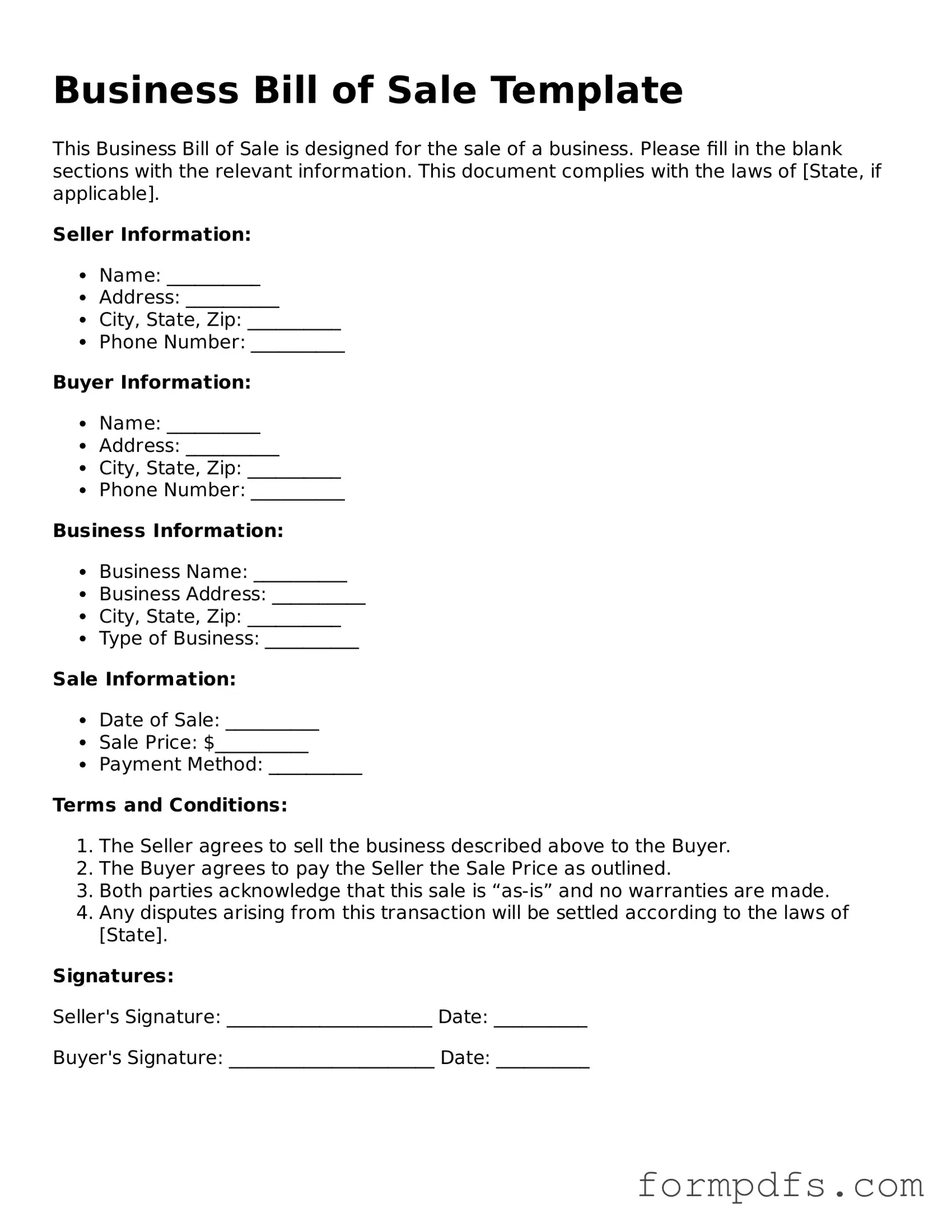 Valid Business Bill of Sale Template