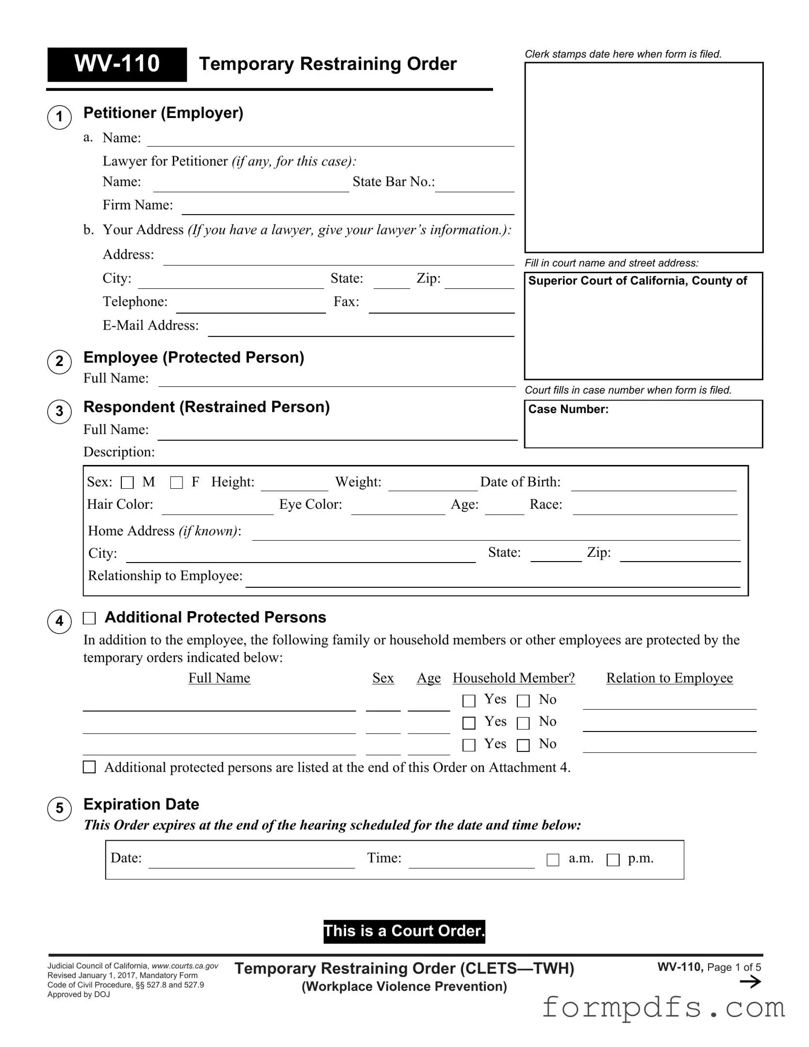 Blank Fake Restraining Order PDF Form