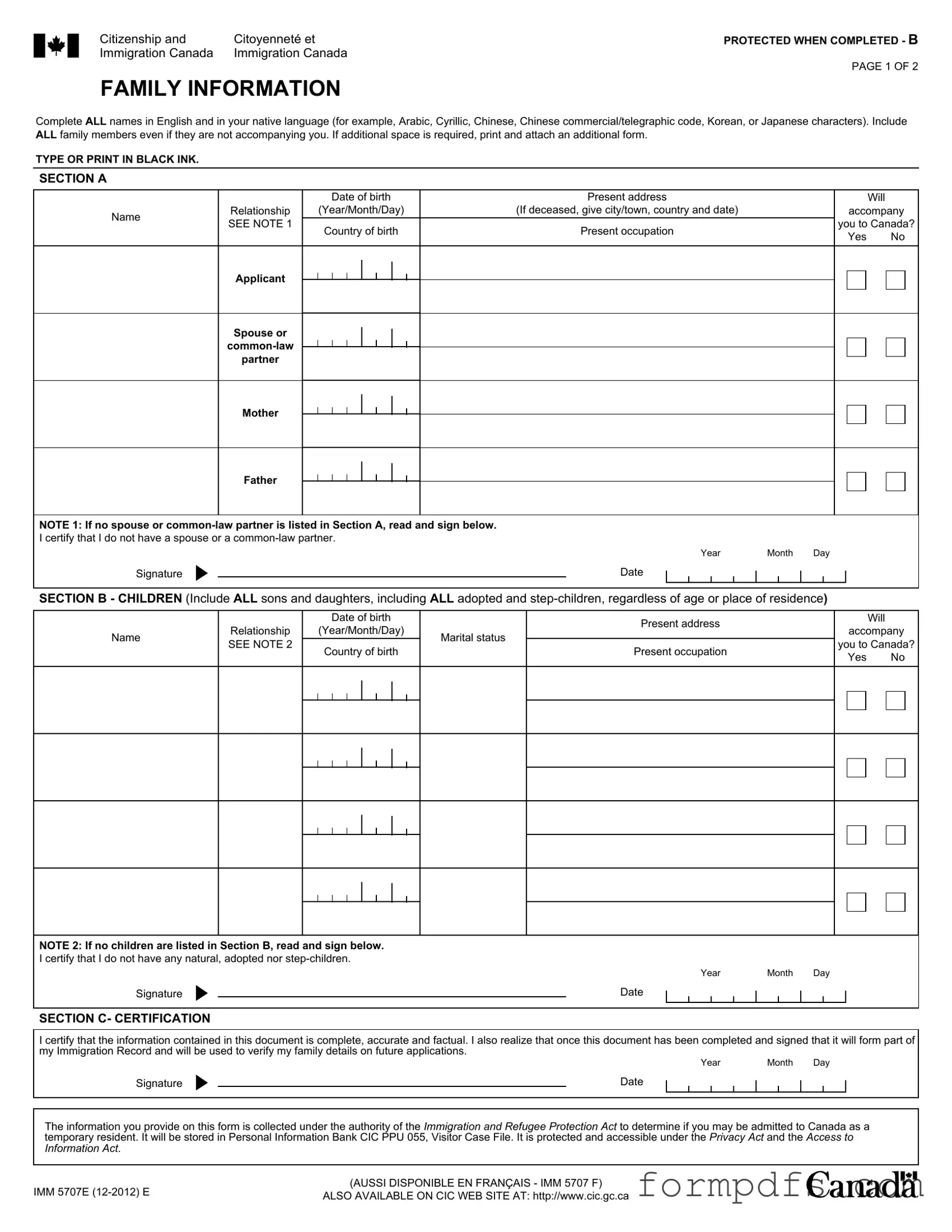 Blank Imm5707 PDF Form