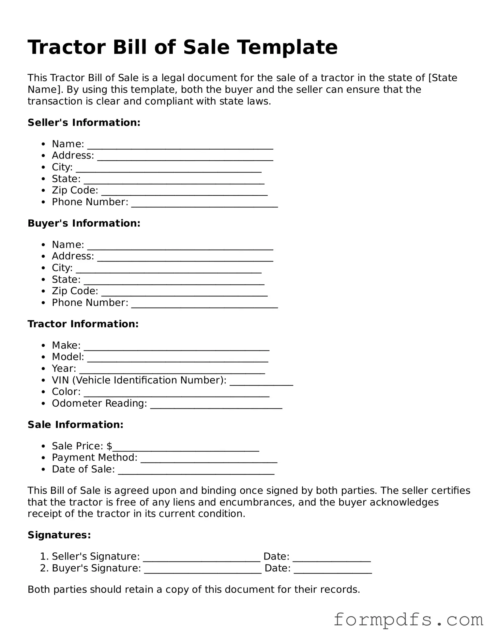Valid Tractor Bill of Sale Template