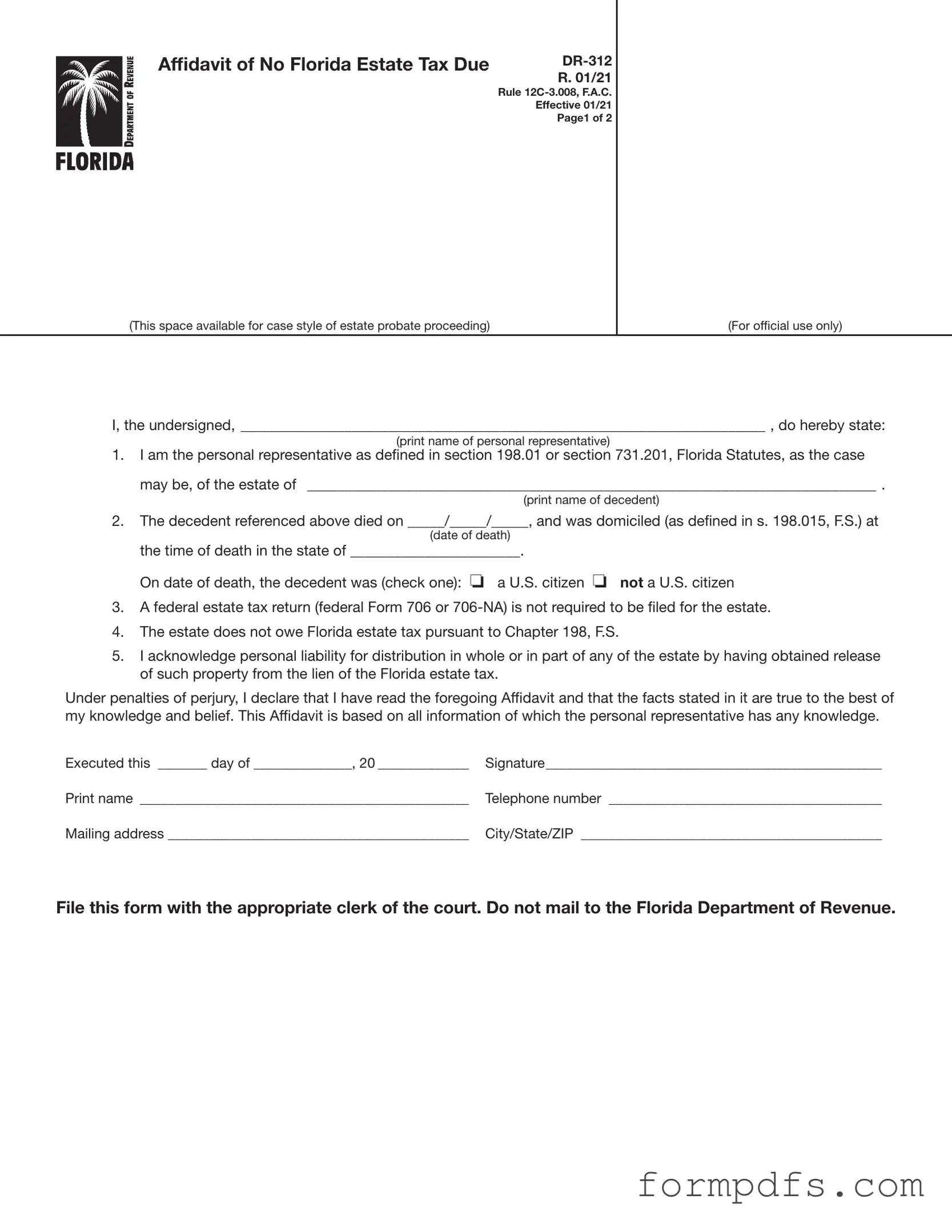 Blank Fl Dr 312 PDF Form