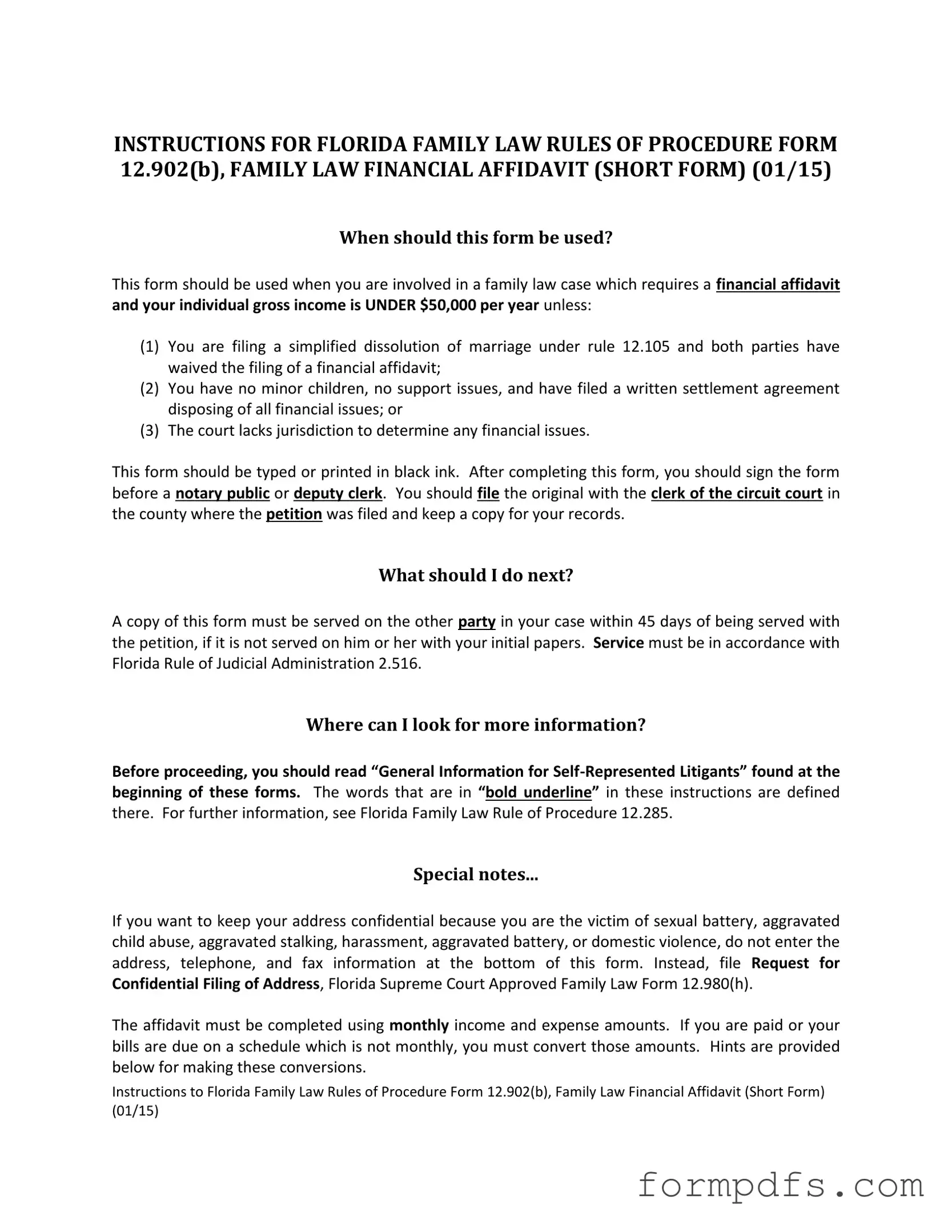 Blank Florida Financial Affidavit Short 12.902(b) PDF Form
