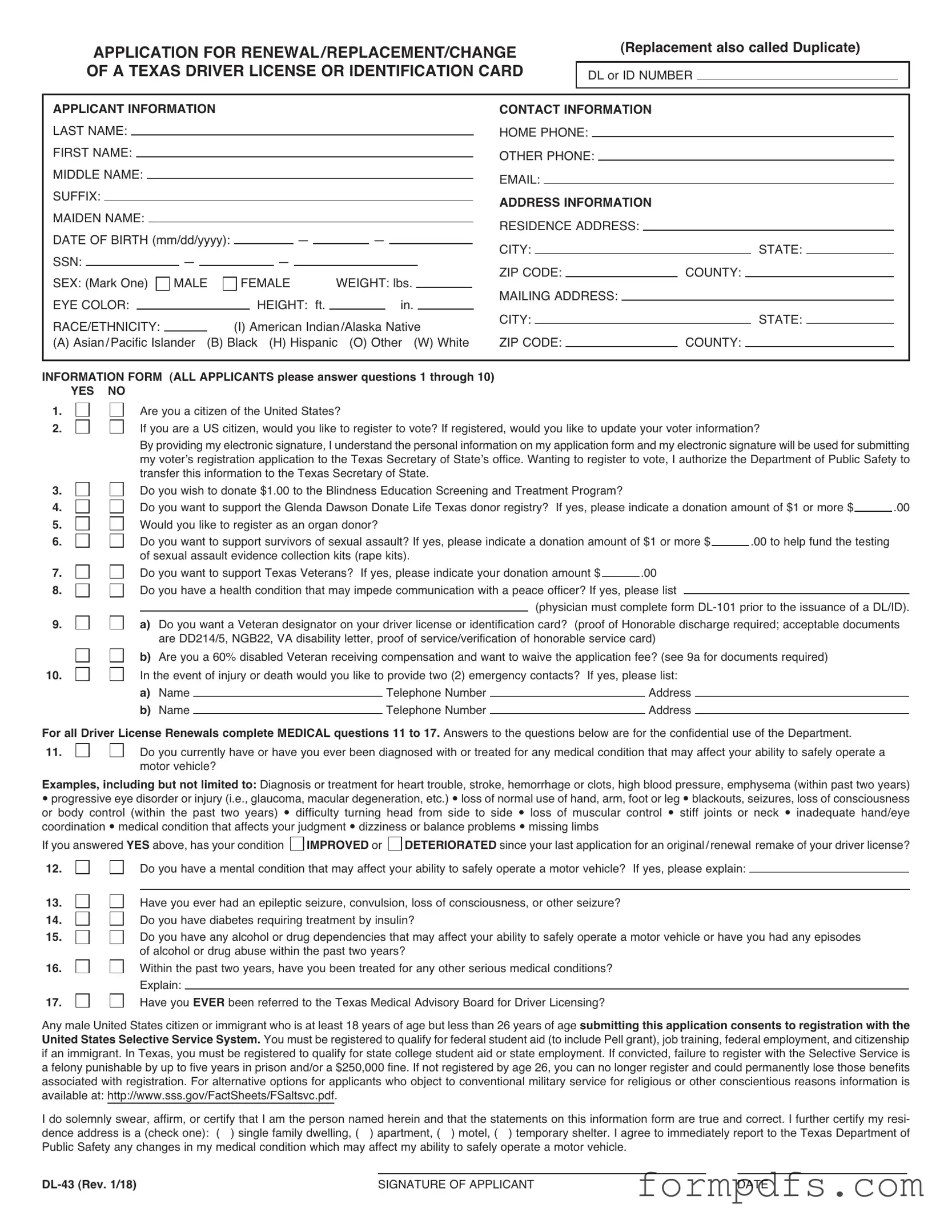 Blank DL-43 PDF Form