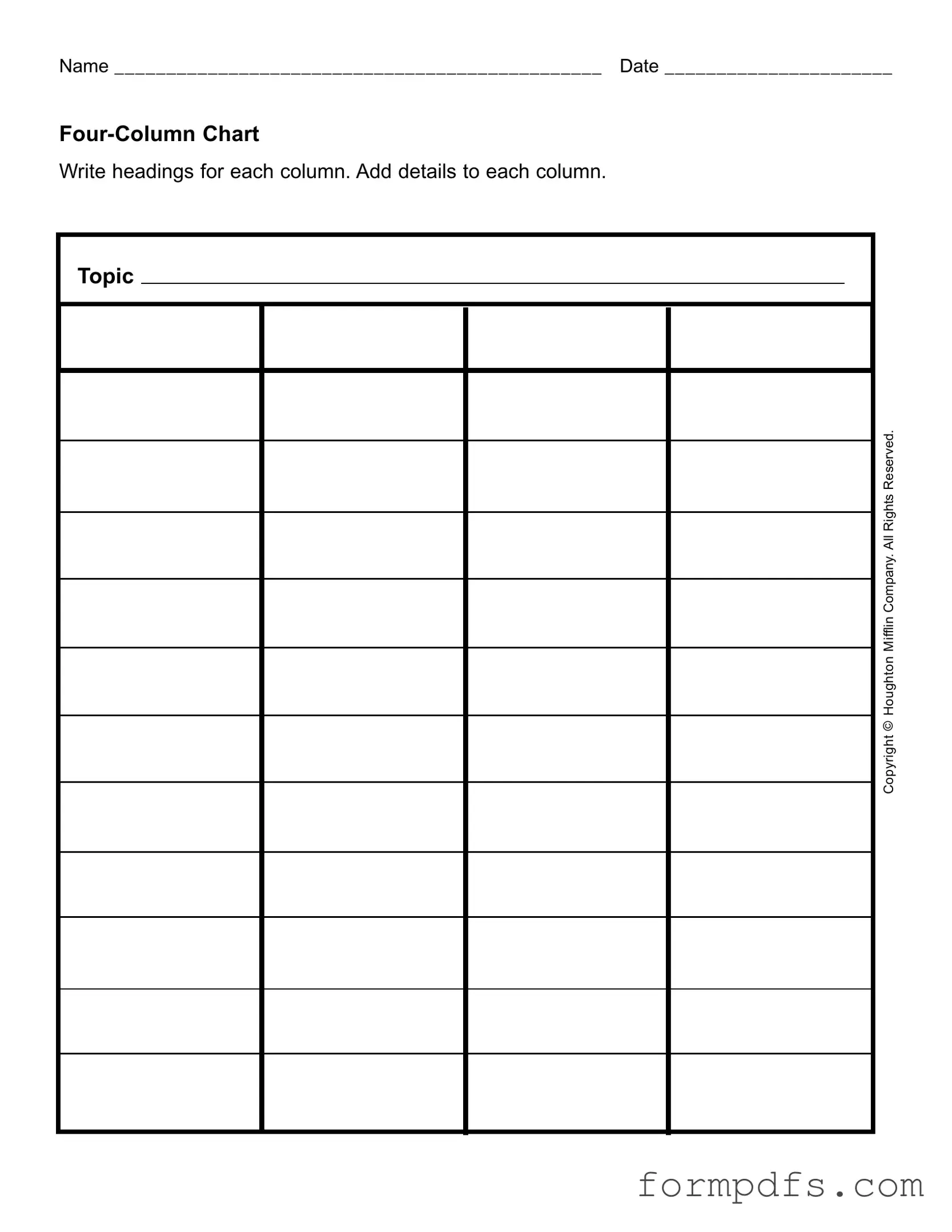 Blank Four Column Chart PDF Form