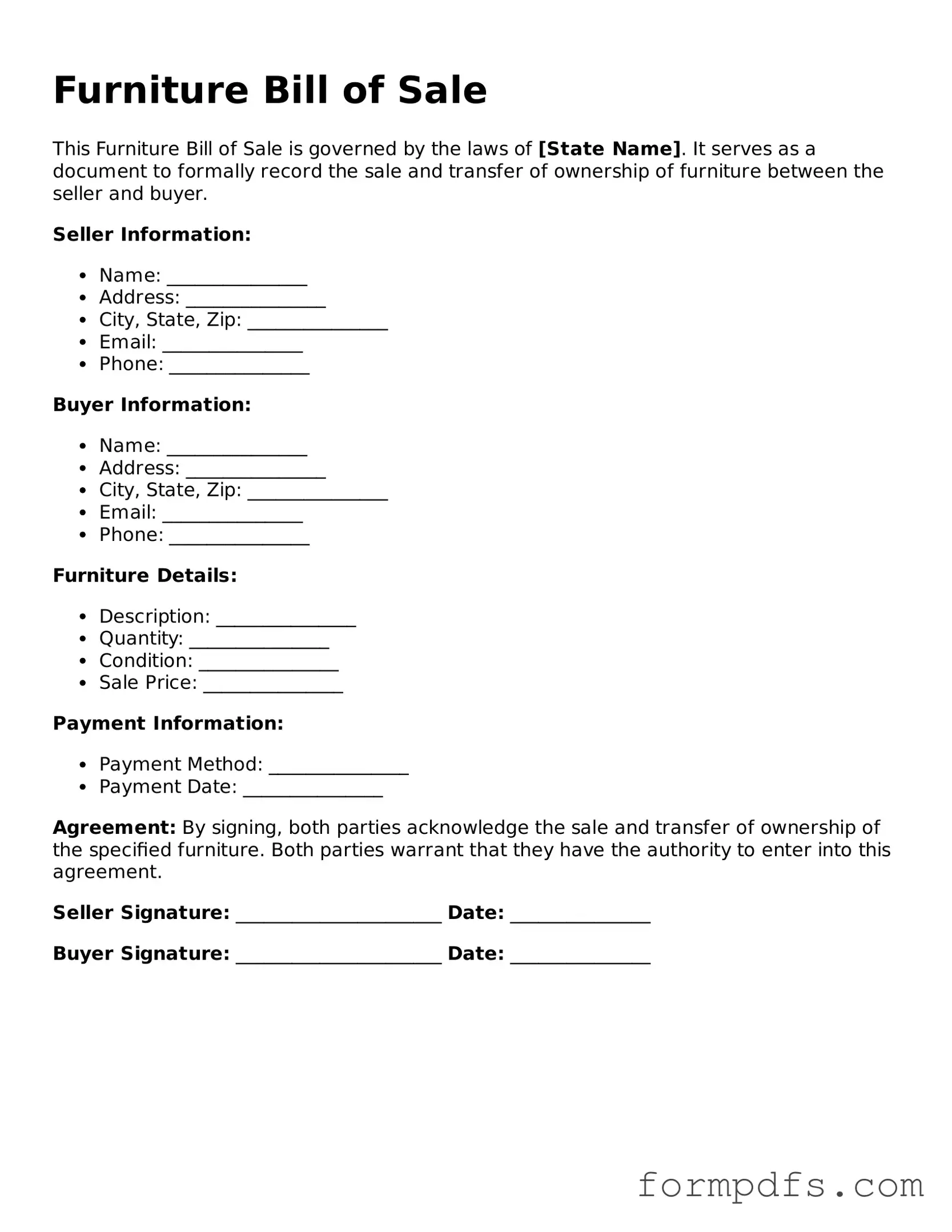 Valid Furniture Bill of Sale Template
