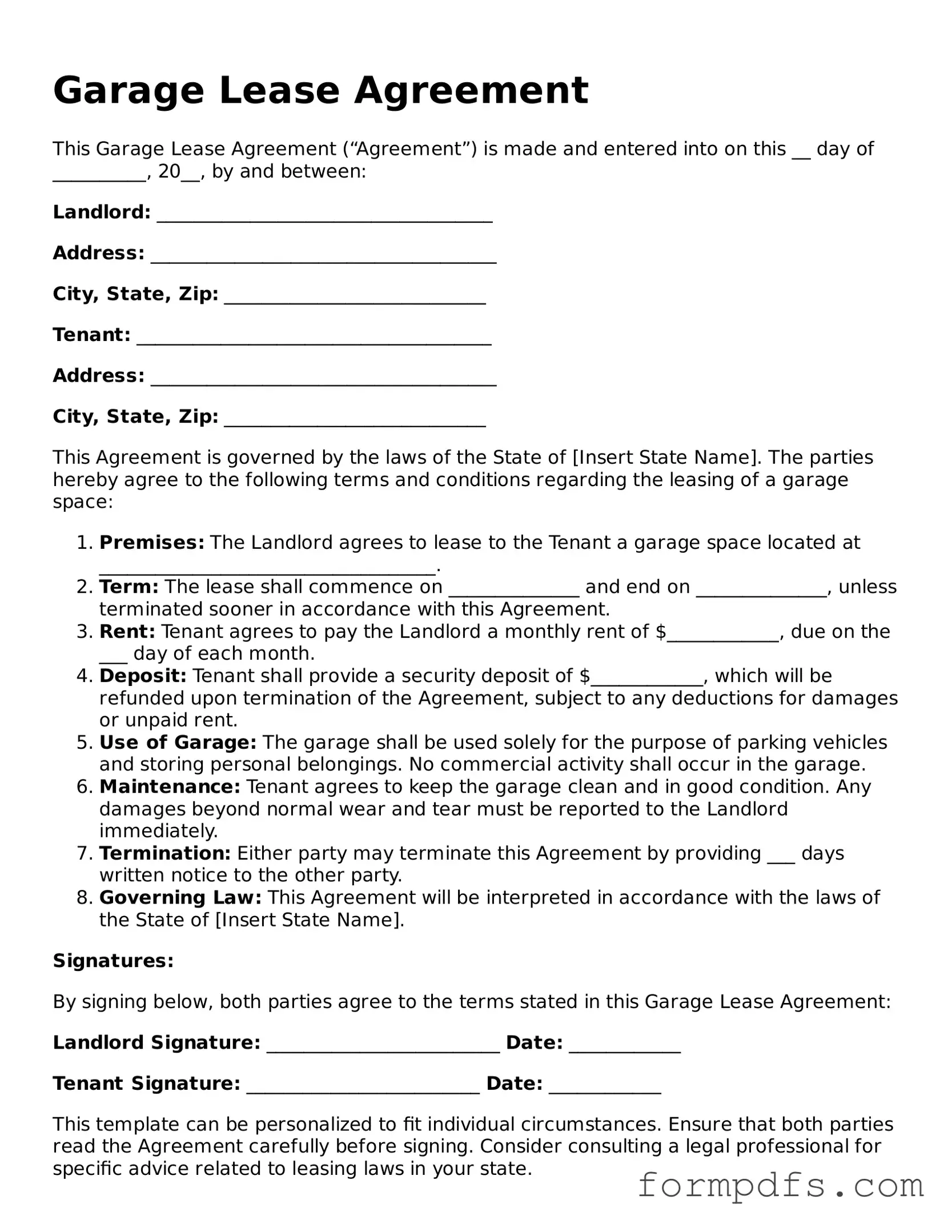 Valid Garage Lease Agreement Template